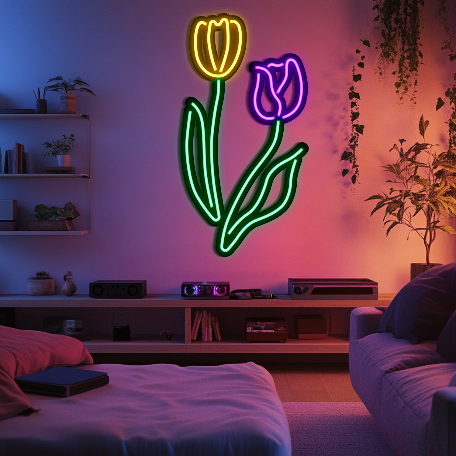 Flowers Metal Neon Wall Art- LN0014