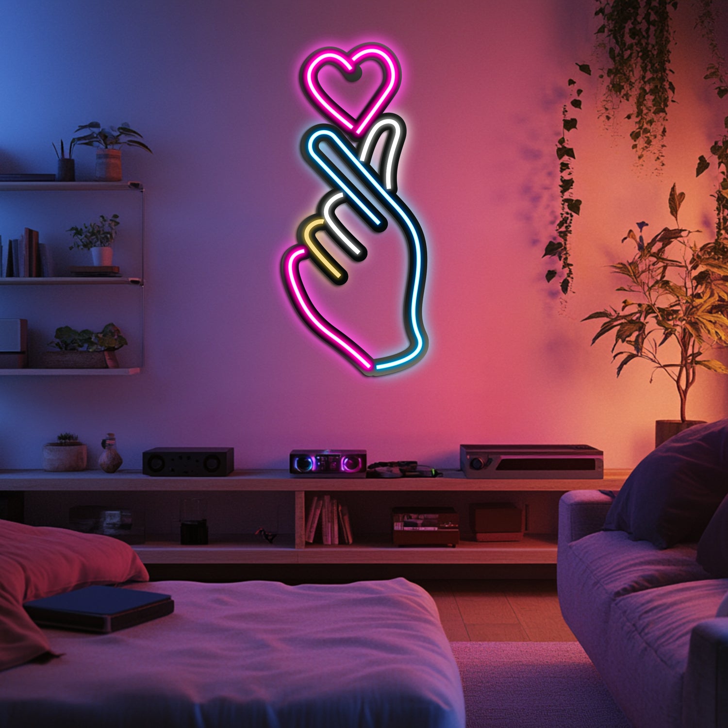 Emoji Heart Finger Metal Neon Wall Art- LN0058