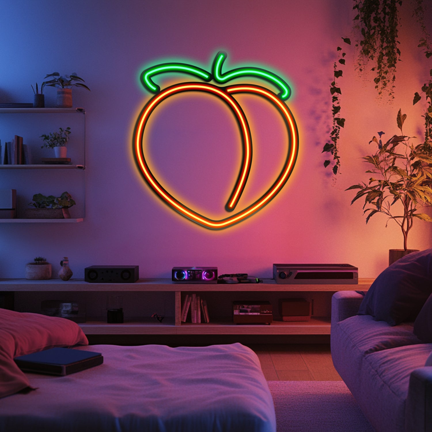 Emoji Peach Metal Neon Wall Art- LN0062