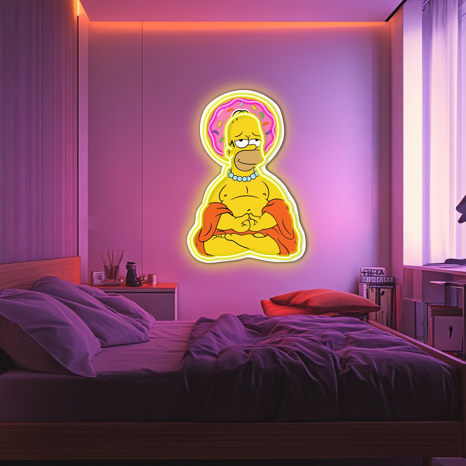 UV Printed Buddha Simpson Neon Wall Art- LV0064