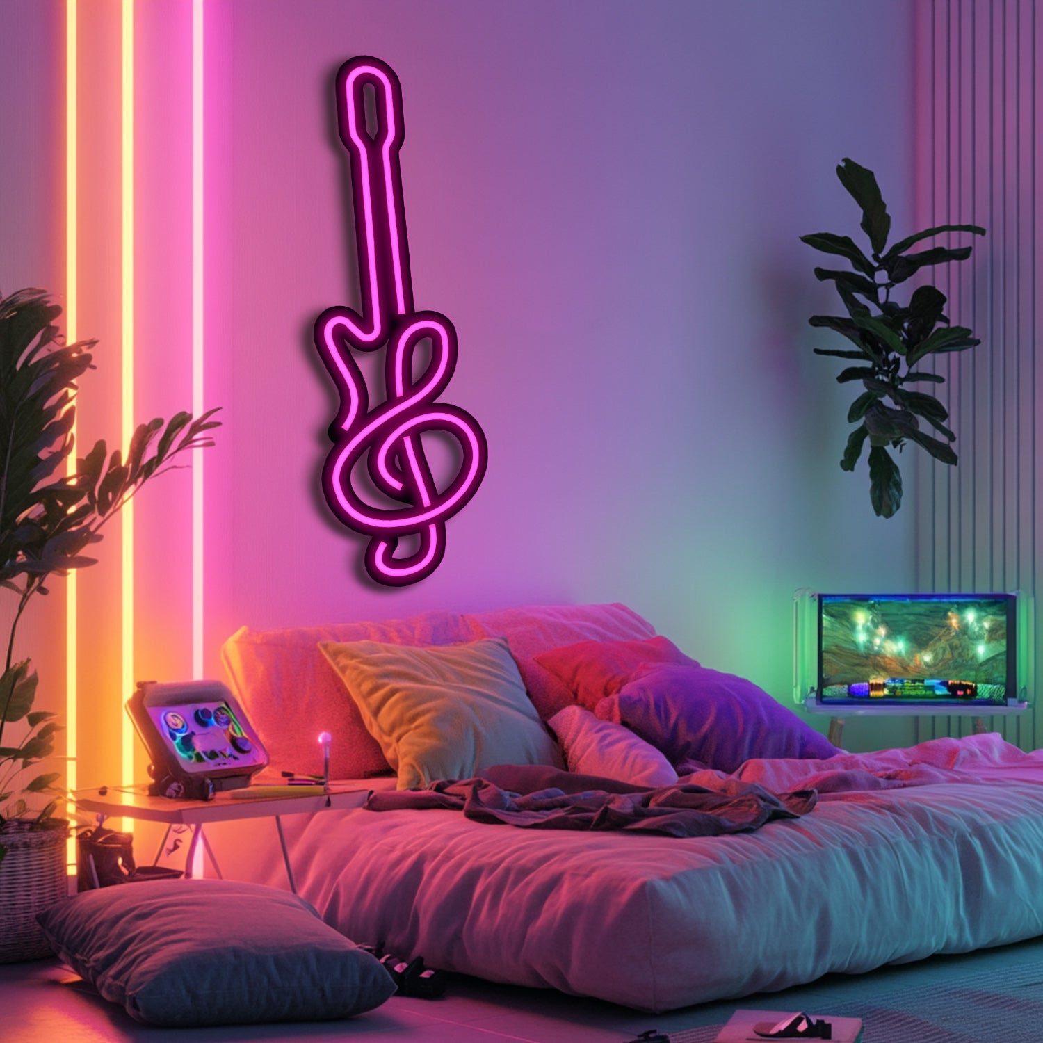 Guitar Note Metal Neon Wall Art- LN0091