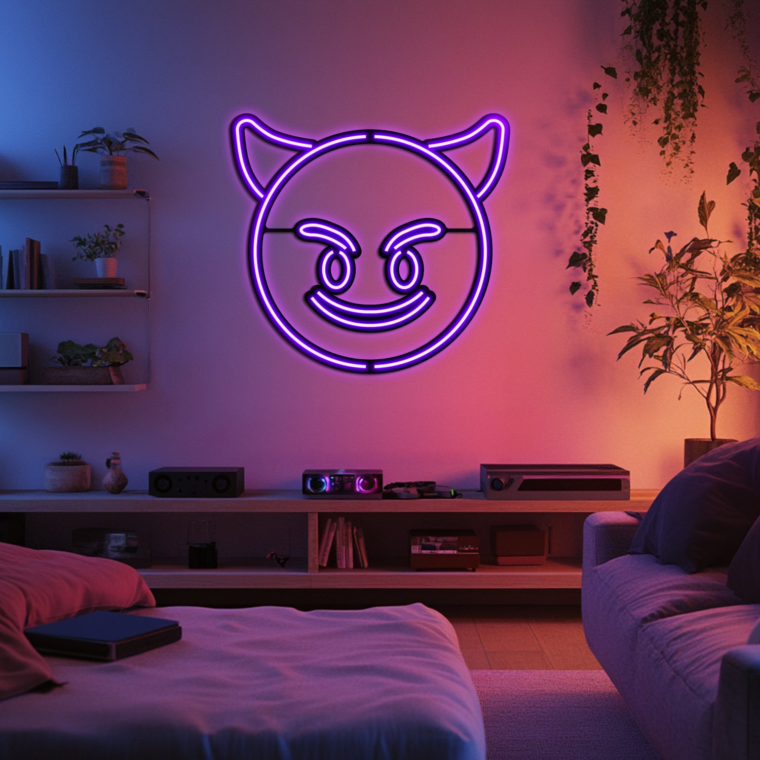 Emoji Devil Metal Neon Wall Art- LN0057