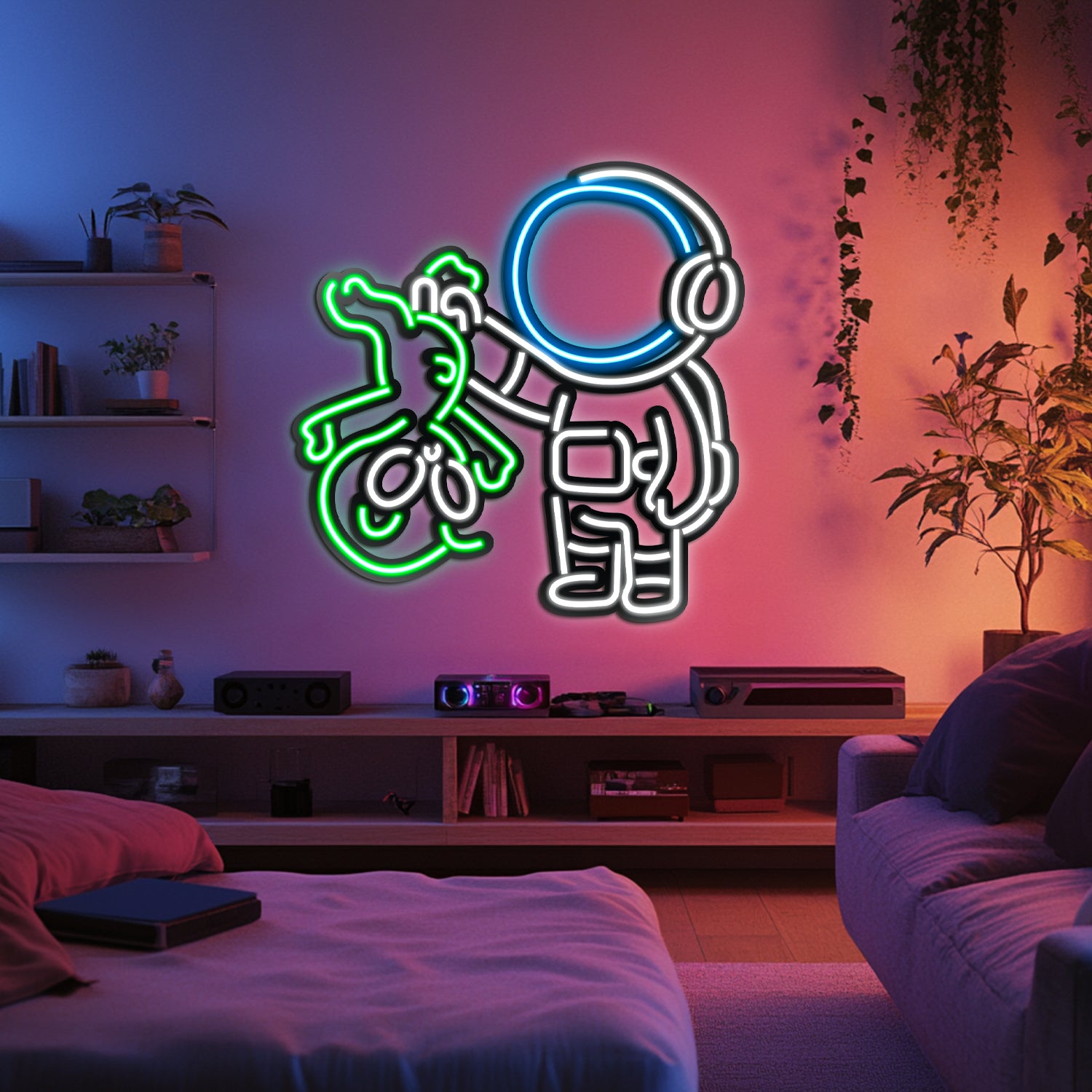 Alien and Astronaut Metal Neon Wall Art- LN0047