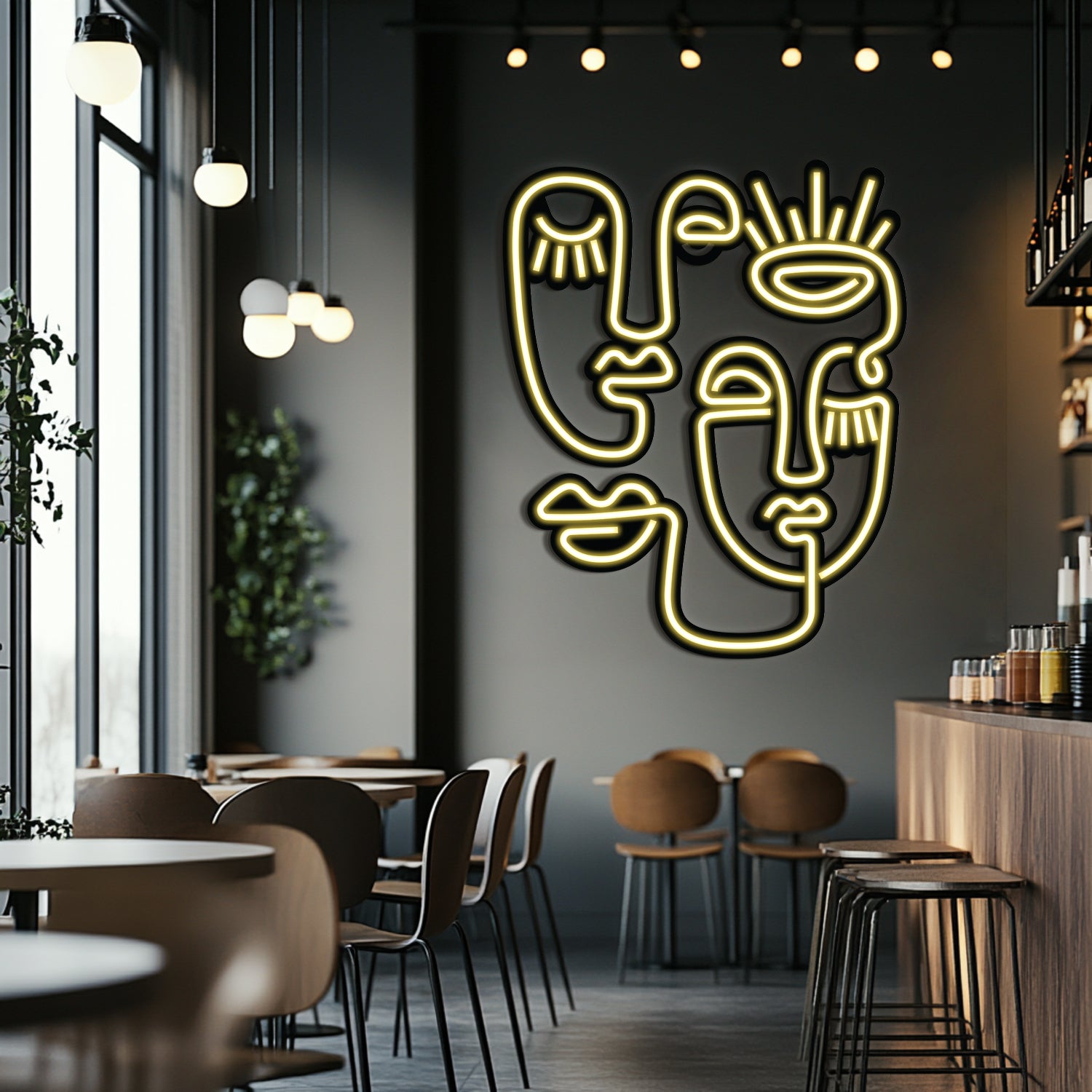 Abstact Faces Line Art Metal Neon Wall Art- LN0015