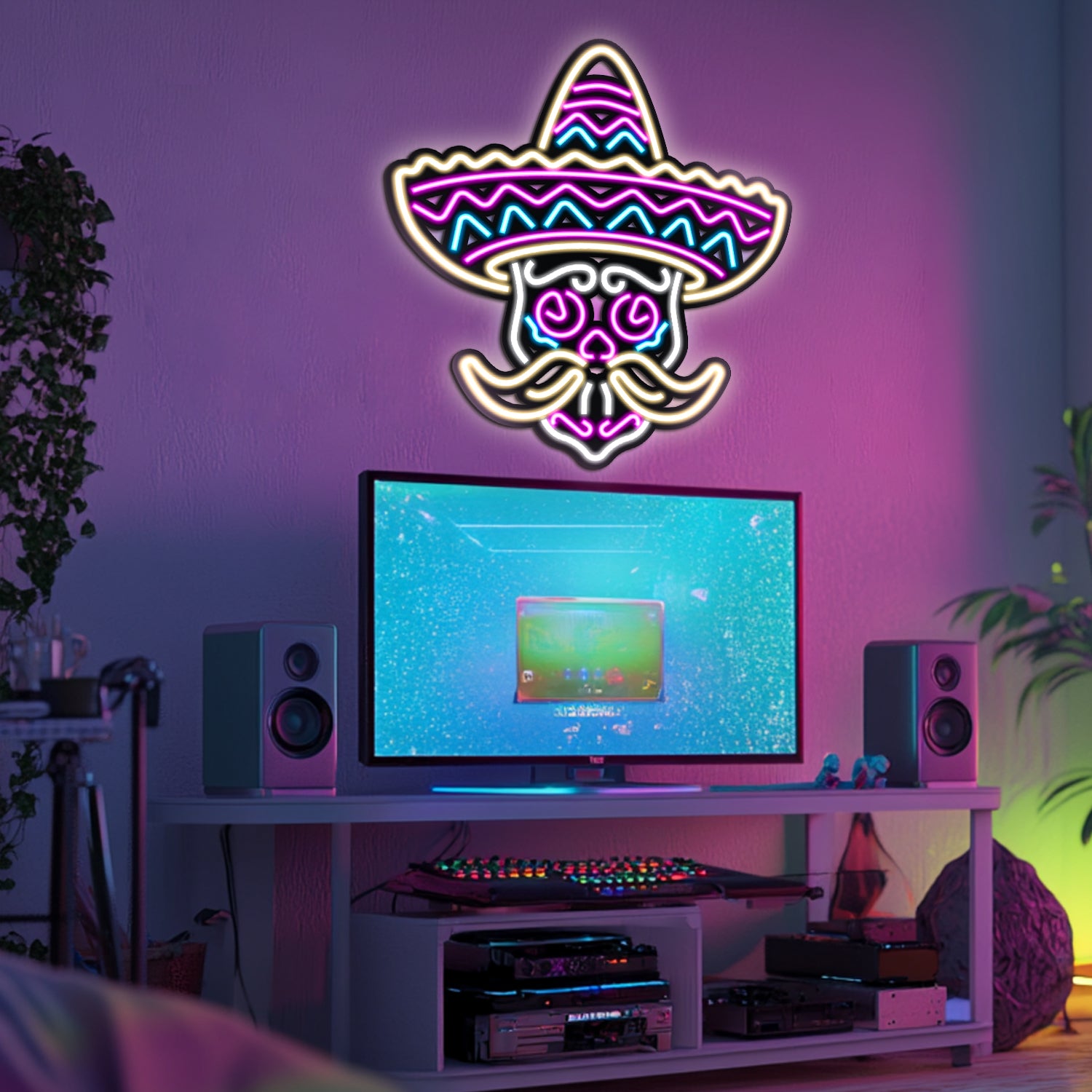 Muertos Skull Metal Neon Wall Art- LN0002