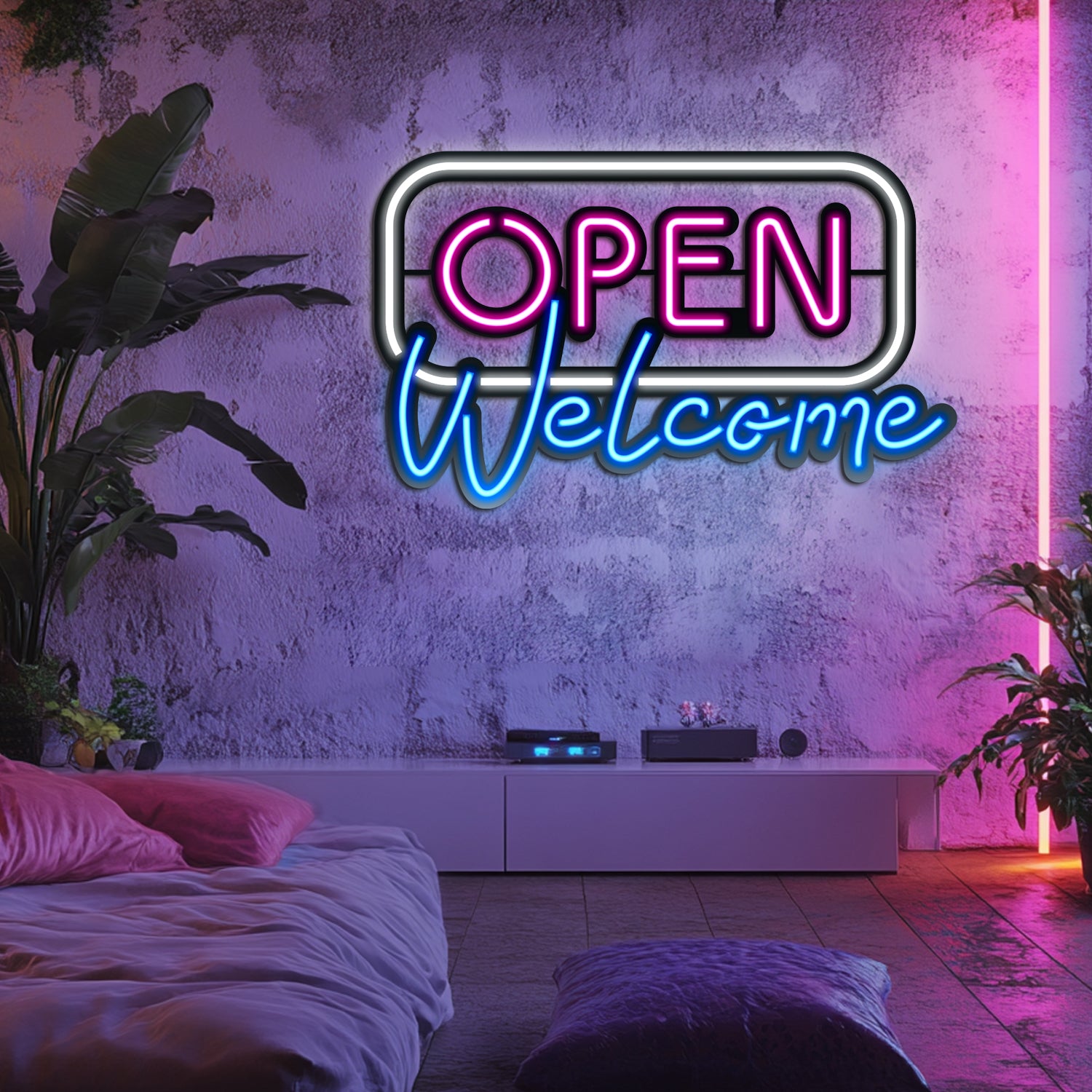 Open Welcome Metal Neon Wall Art- LN0038