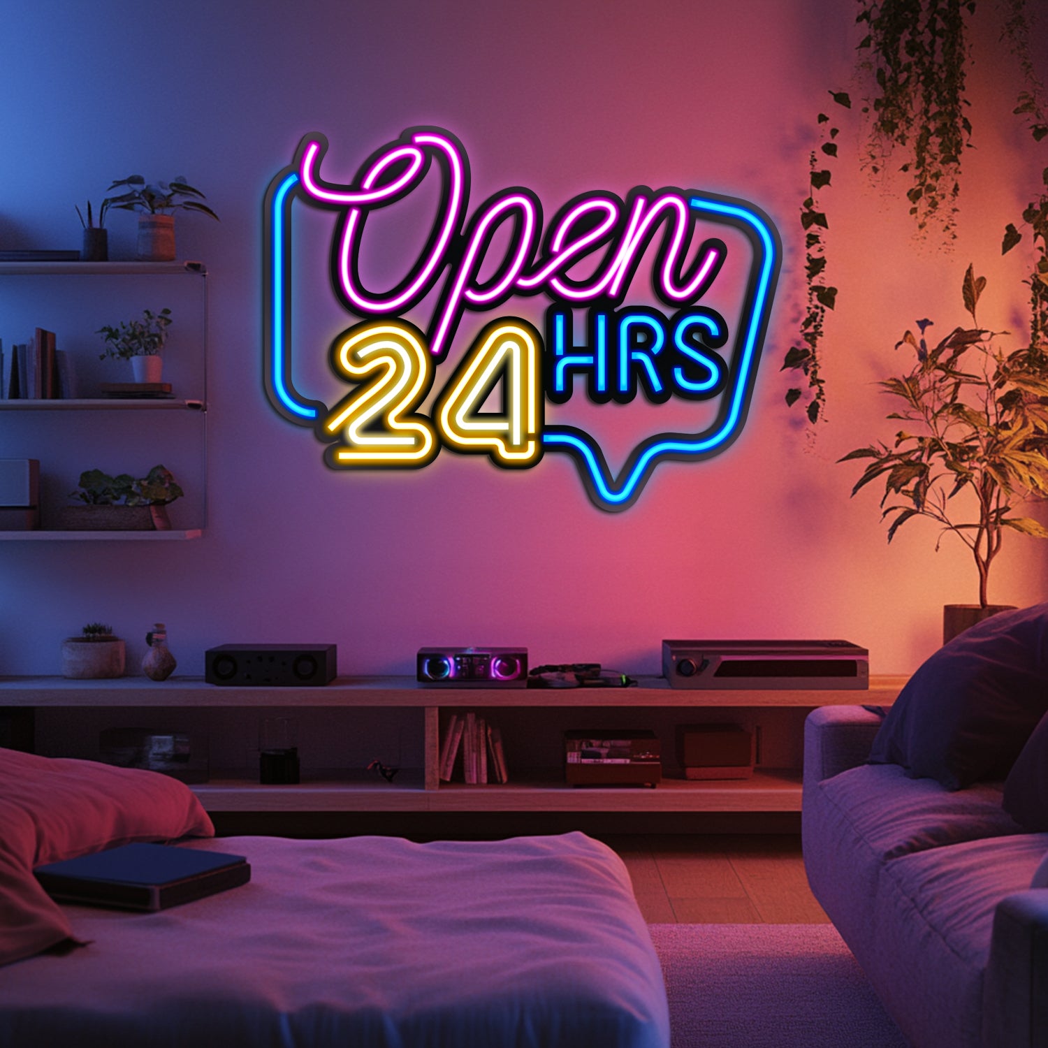 Open 24 HRS Metal Neon Wall Art- LN0039