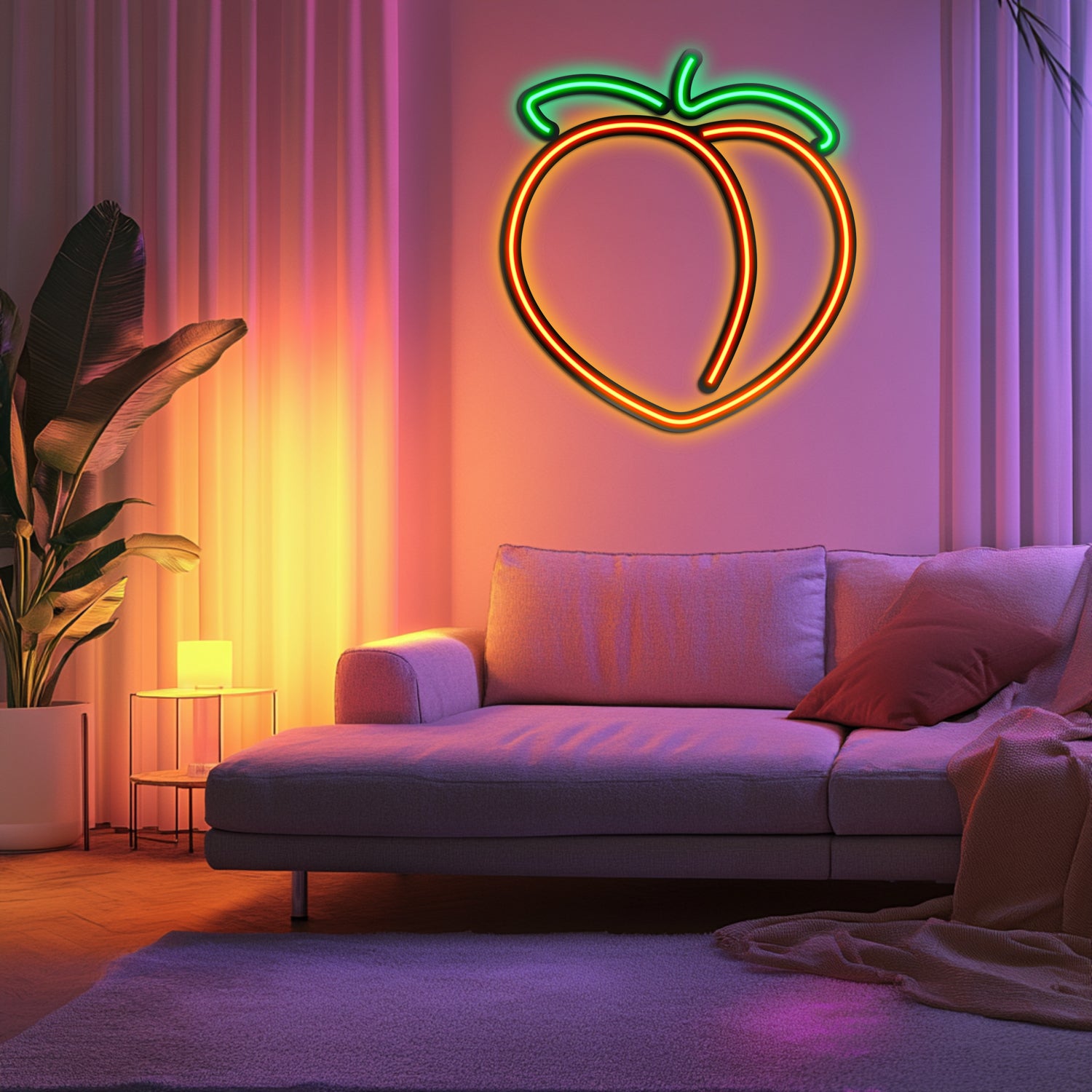 Emoji Peach Metal Neon Wall Art- LN0062