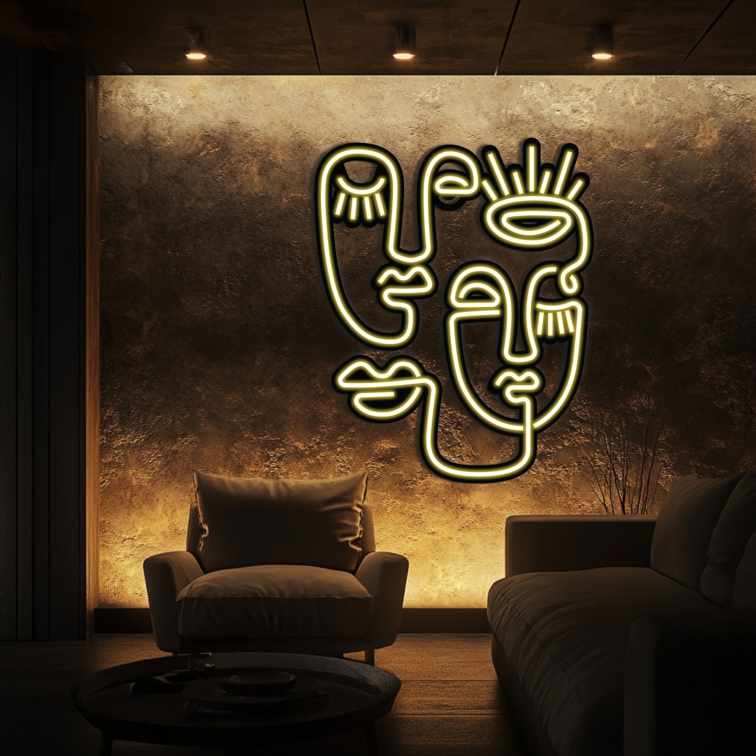 Abstact Faces Line Art Metal Neon Wall Art- LN0015