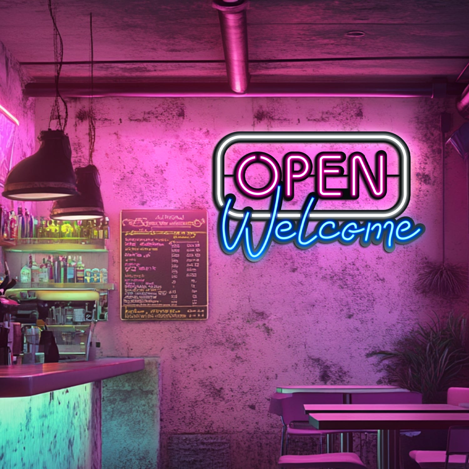 Open Welcome Metal Neon Wall Art- LN0038