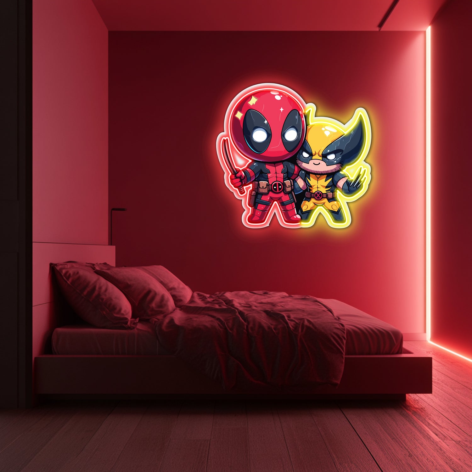 UV Printed Deadpool Wolverine Neon Wall Art- LV0066