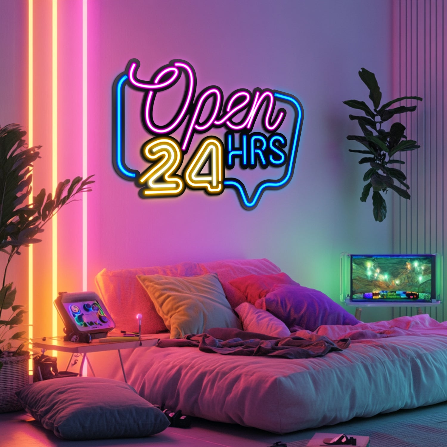 Open 24 HRS Metal Neon Wall Art- LN0039