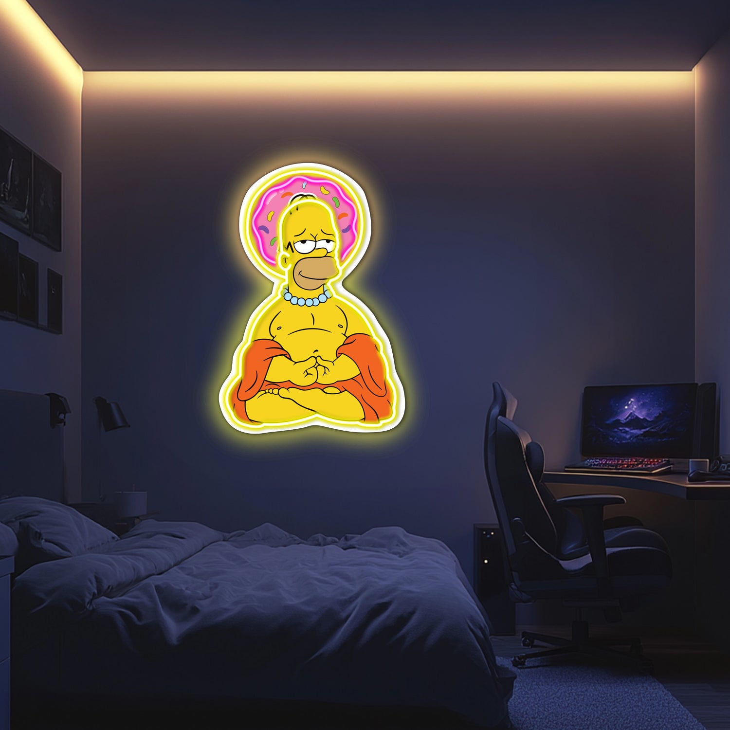 UV Printed Buddha Simpson Neon Wall Art- LV0064