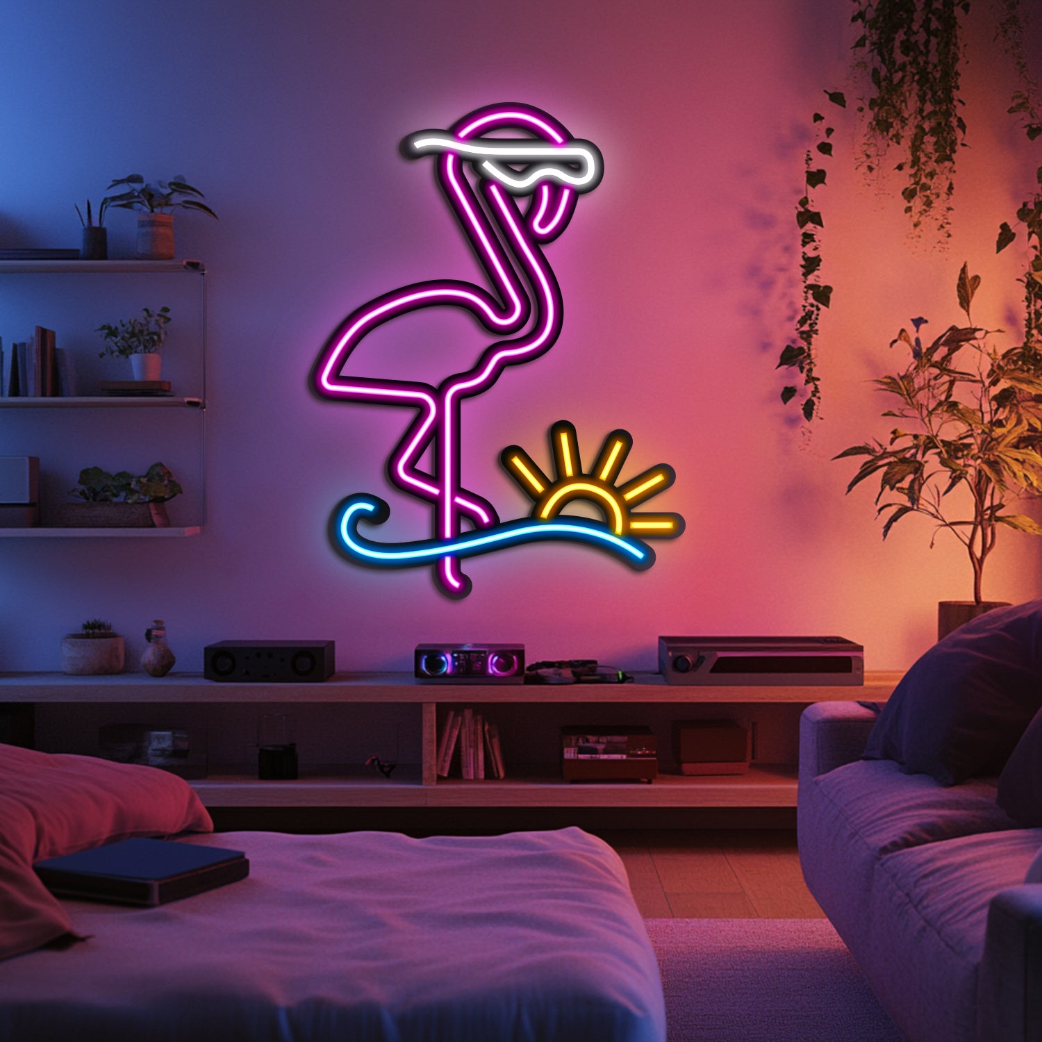 Cool Flamingo Metal Neon Wall Art- LN0018