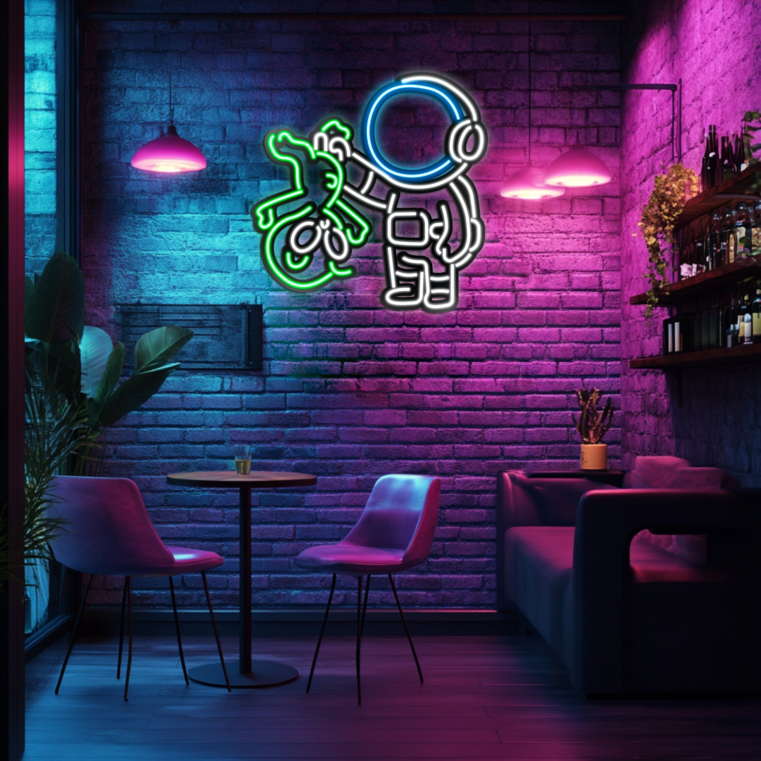 Alien and Astronaut Metal Neon Wall Art- LN0047