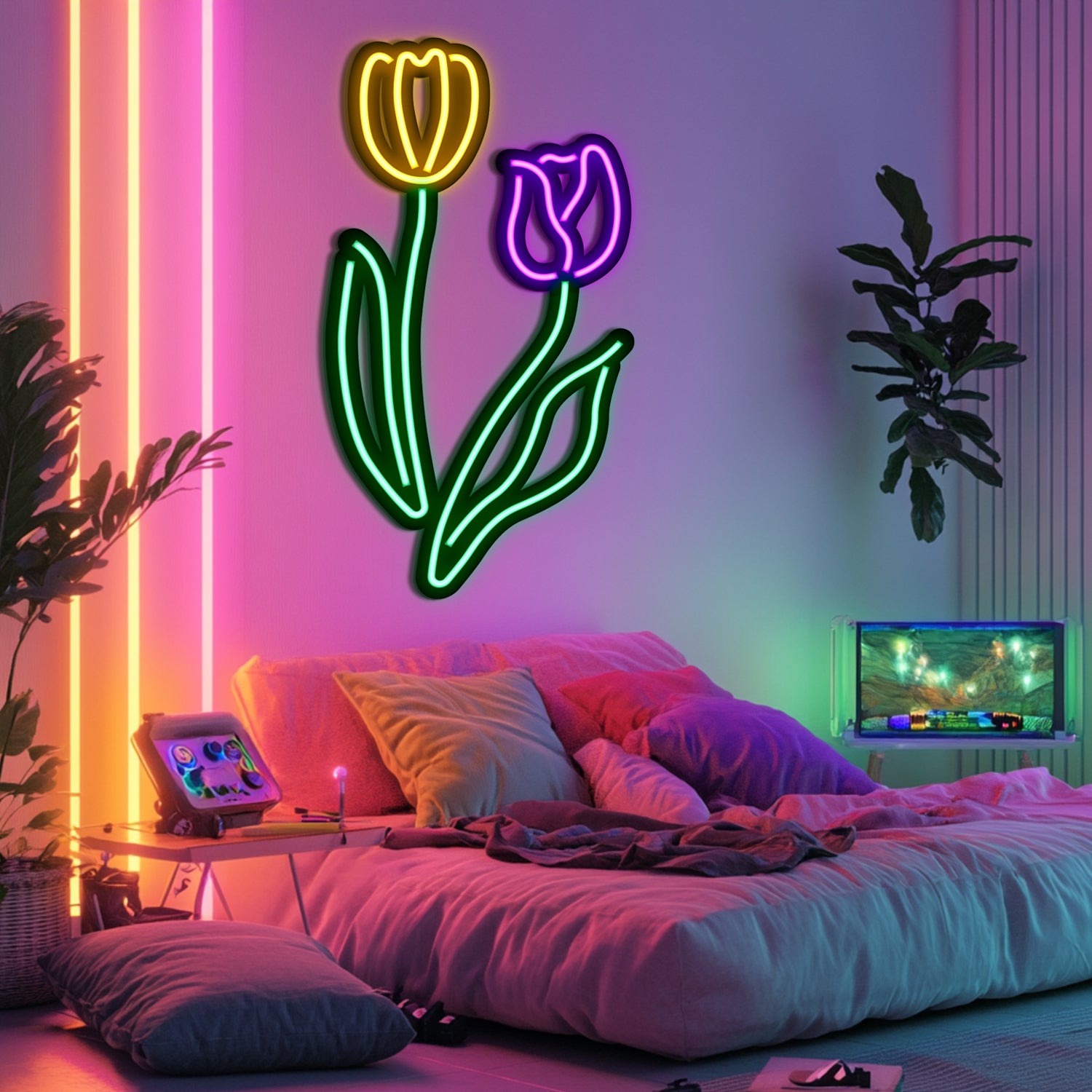 Flowers Metal Neon Wall Art- LN0014