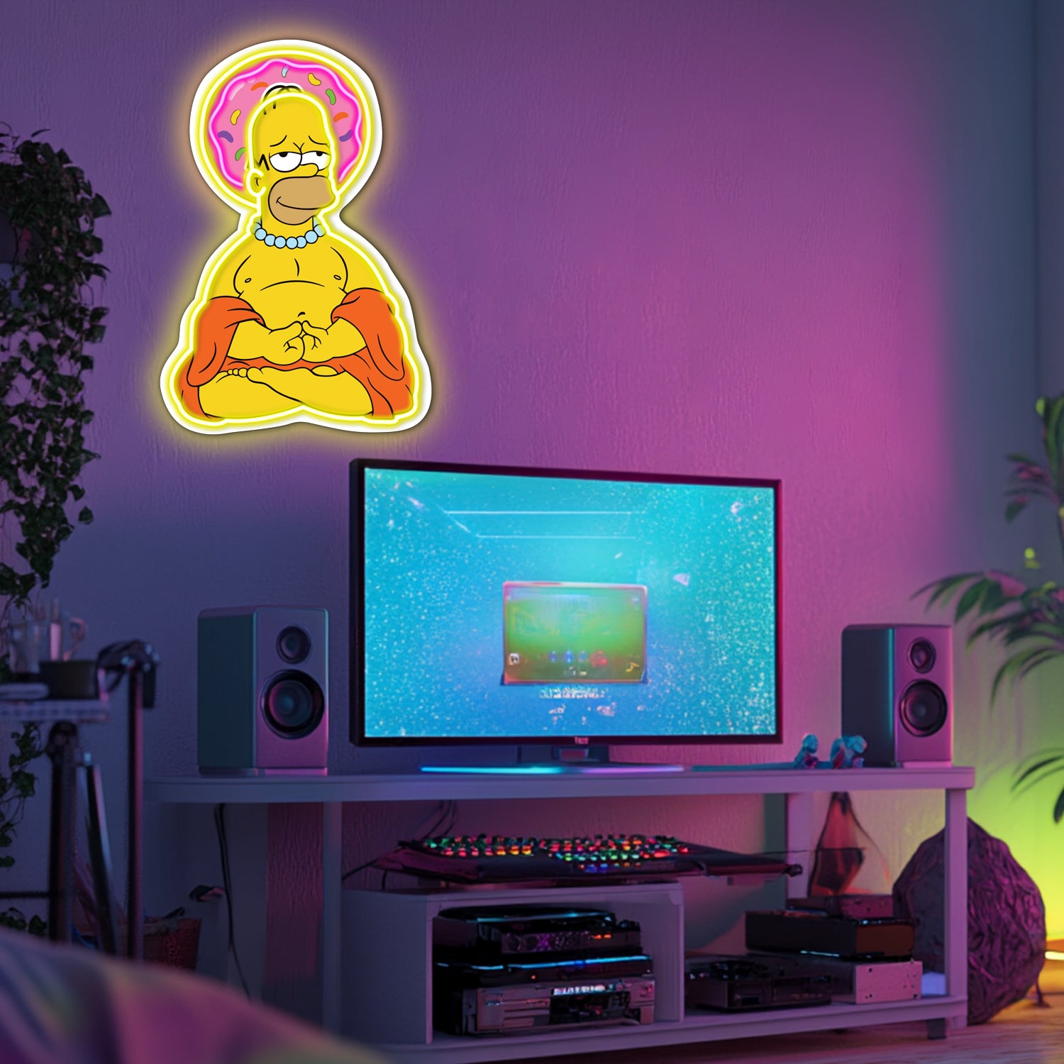 UV Printed Buddha Simpson Neon Wall Art- LV0064