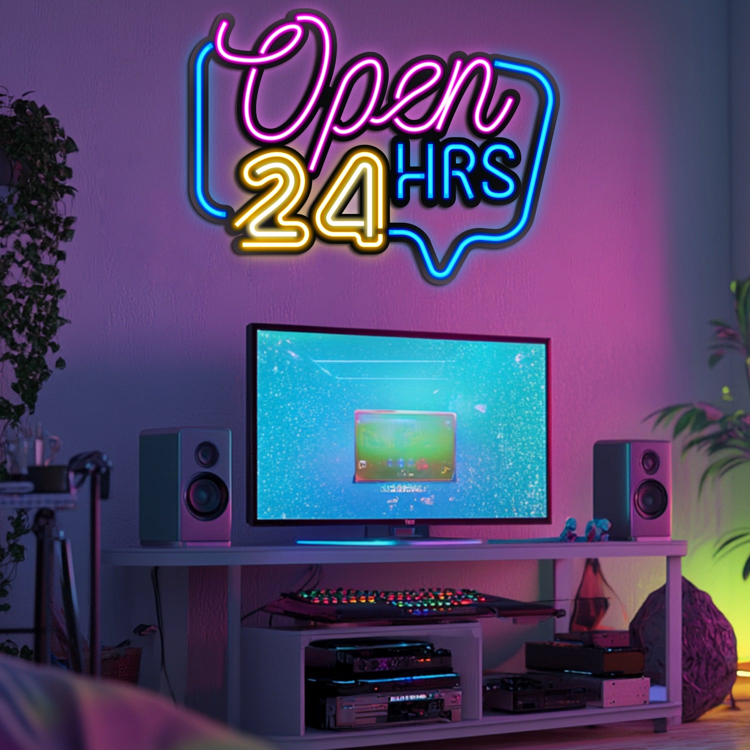 Open 24 HRS Metal Neon Wall Art- LN0039