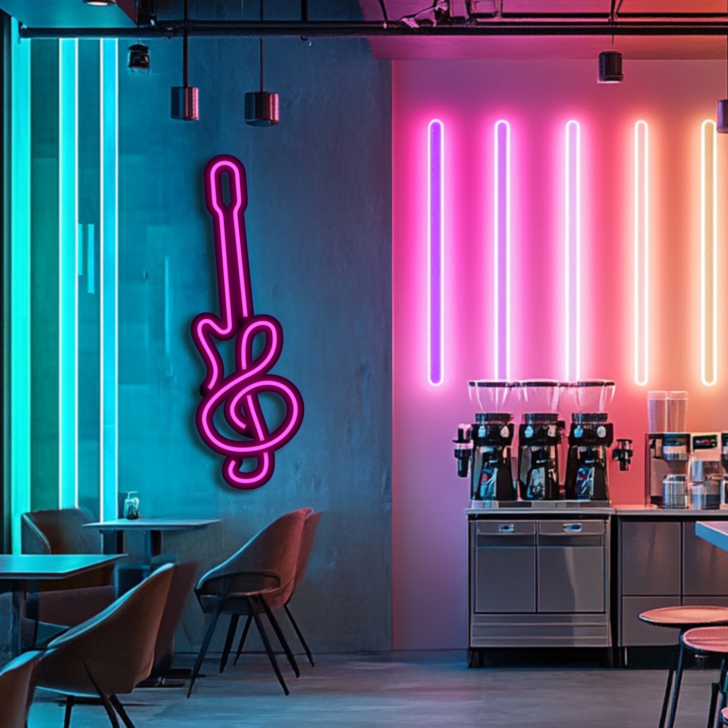 Guitar Note Metal Neon Wall Art- LN0091