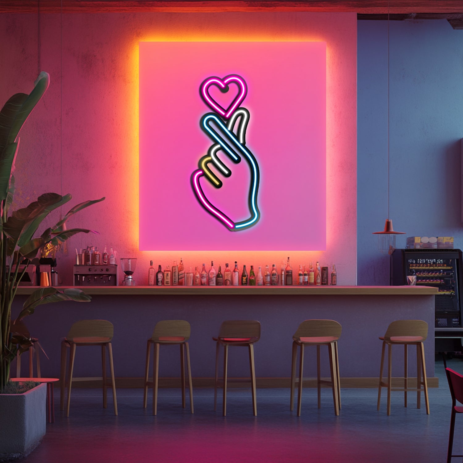 Emoji Heart Finger Metal Neon Wall Art- LN0058