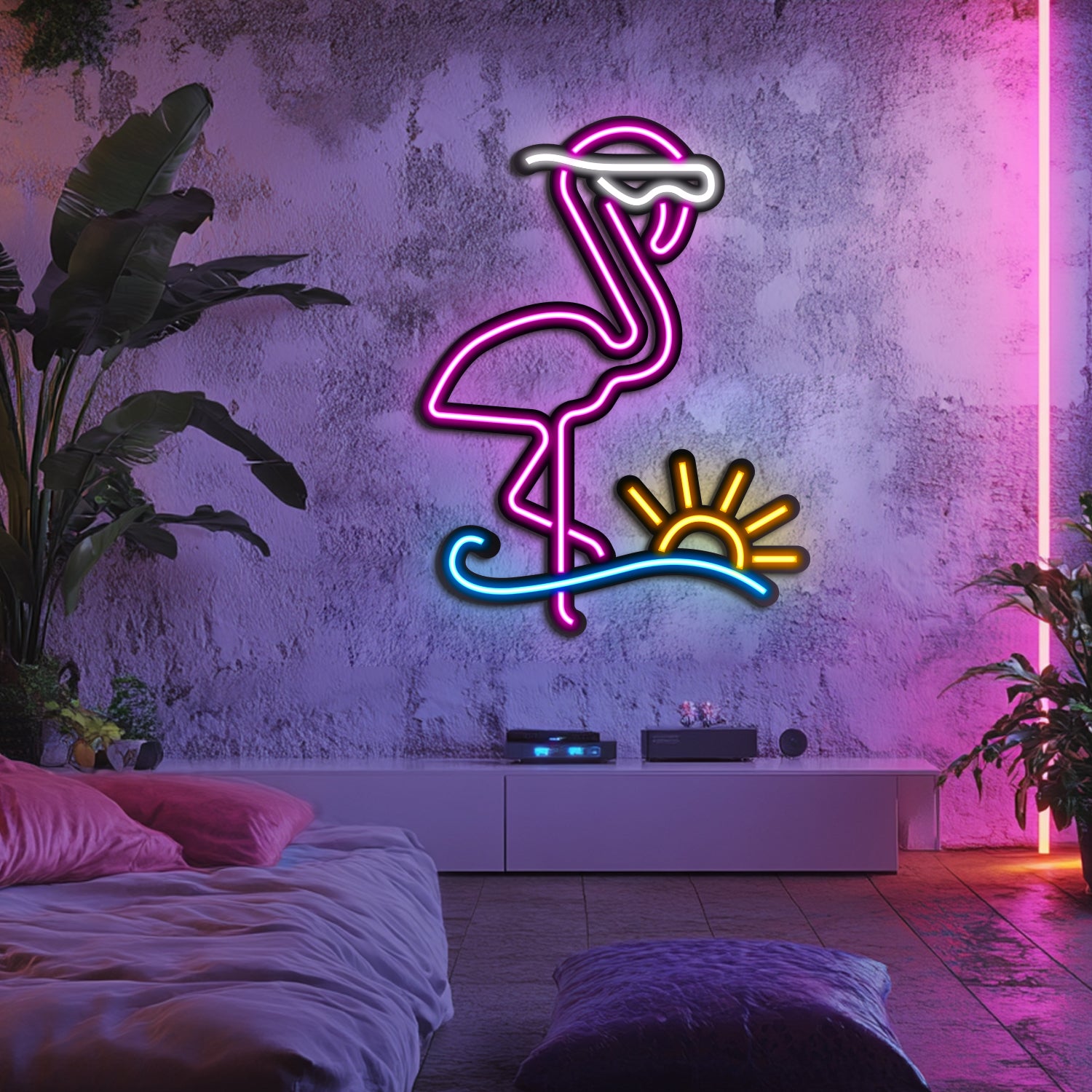 Cool Flamingo Metal Neon Wall Art- LN0018