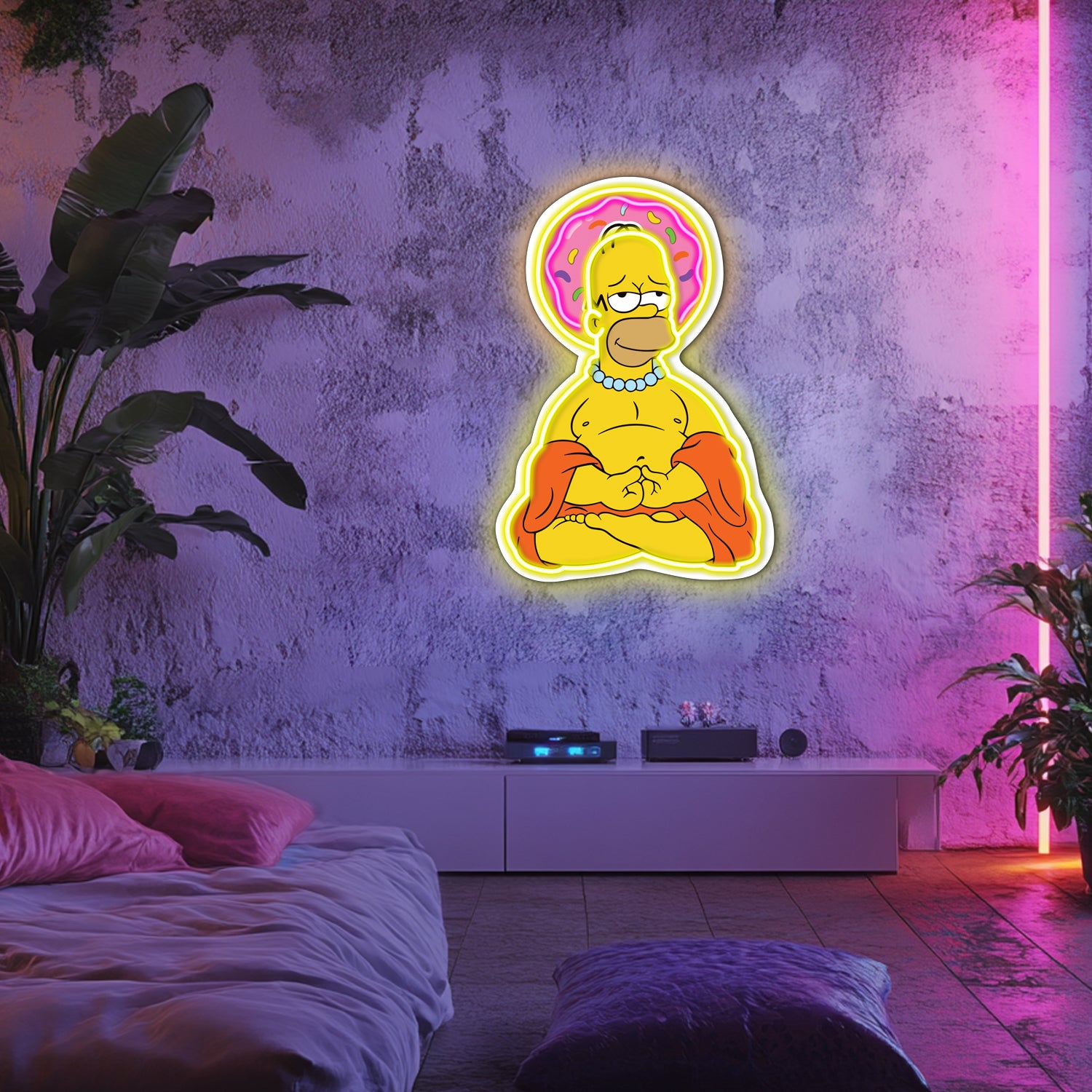 UV Printed Buddha Simpson Neon Wall Art- LV0064