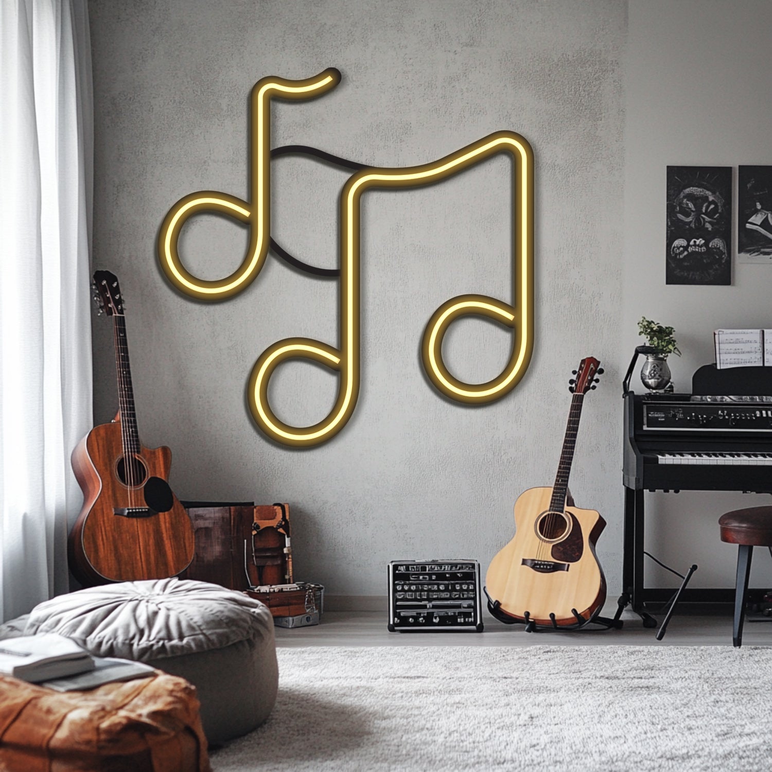 Music Notes Metal Neon Wall Art- LN0095