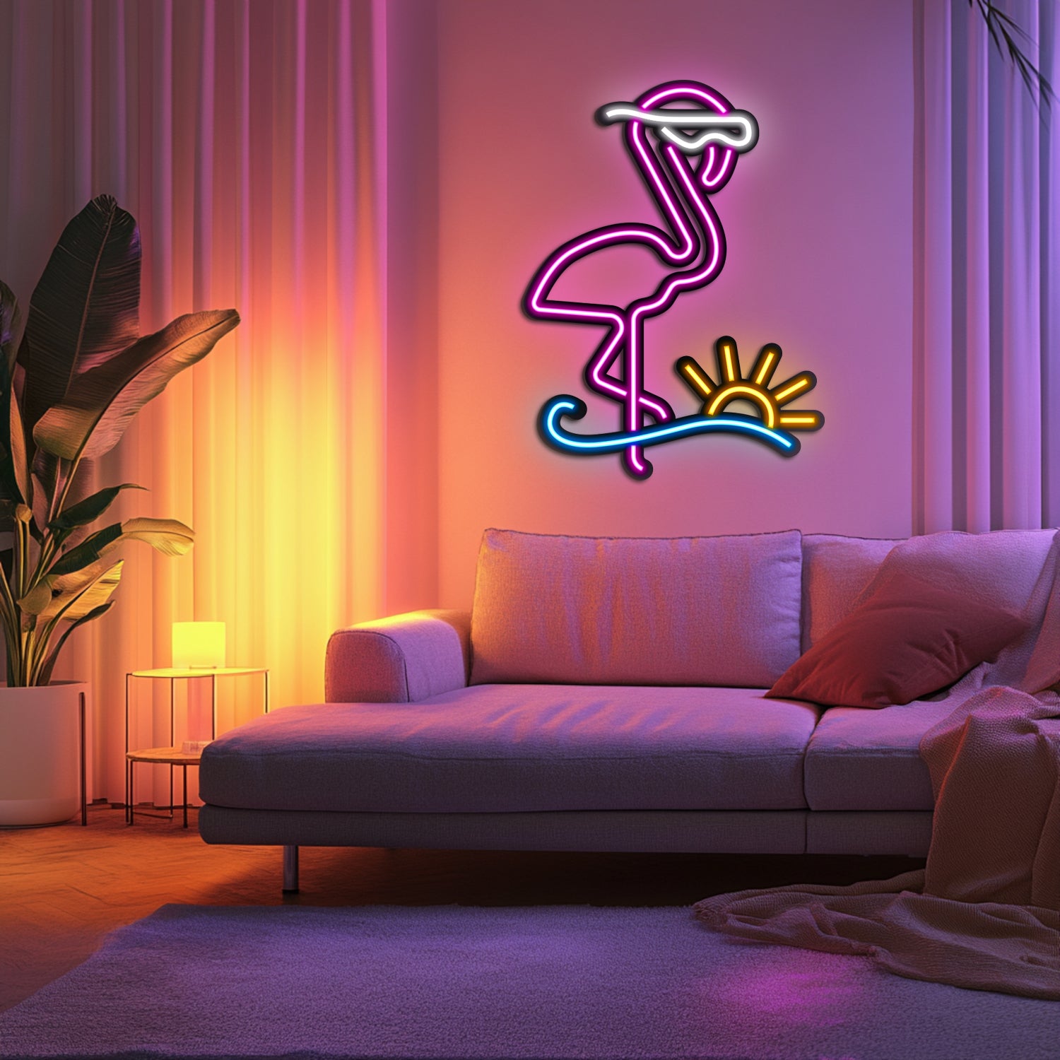 Cool Flamingo Metal Neon Wall Art- LN0018