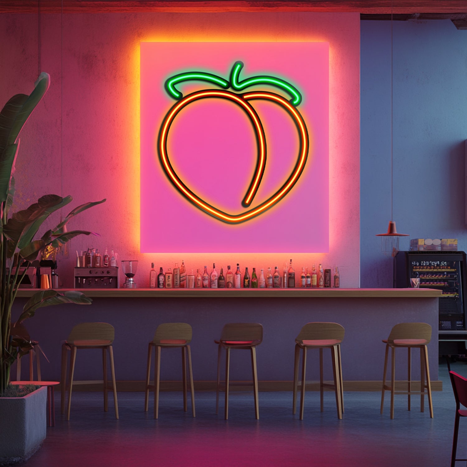 Emoji Peach Metal Neon Wall Art- LN0062