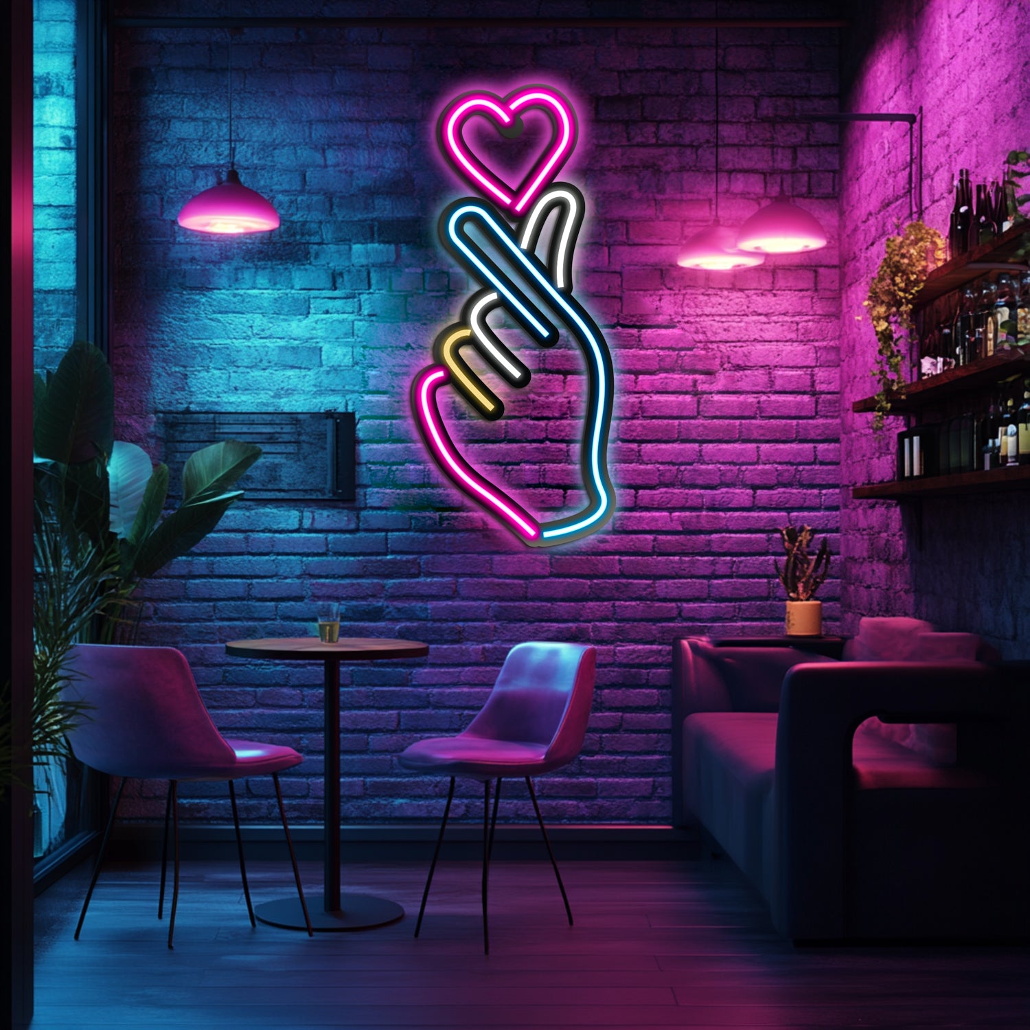 Emoji Heart Finger Metal Neon Wall Art- LN0058