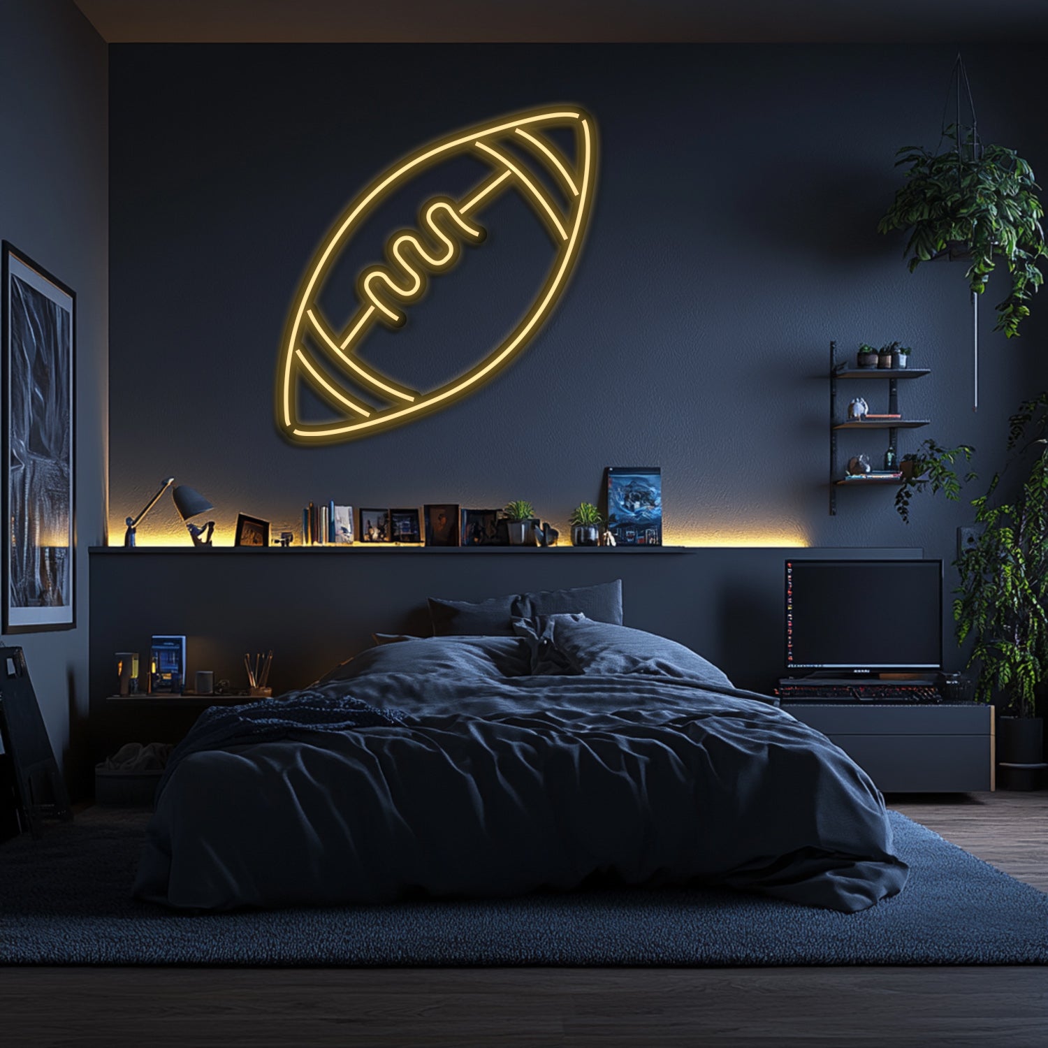 American Football Ball Metal Neon Wall Art- LN0114