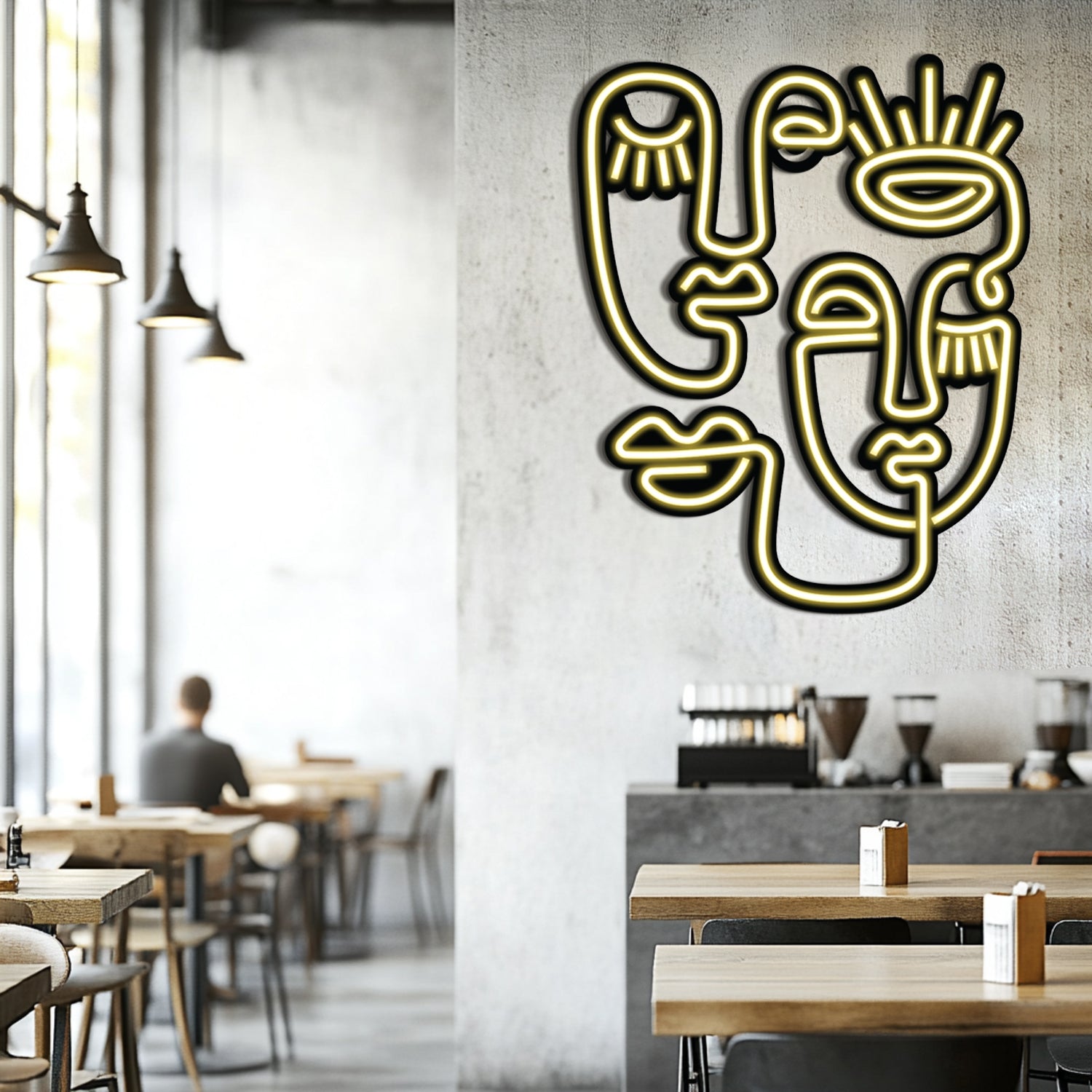 Abstact Faces Line Art Metal Neon Wall Art- LN0015