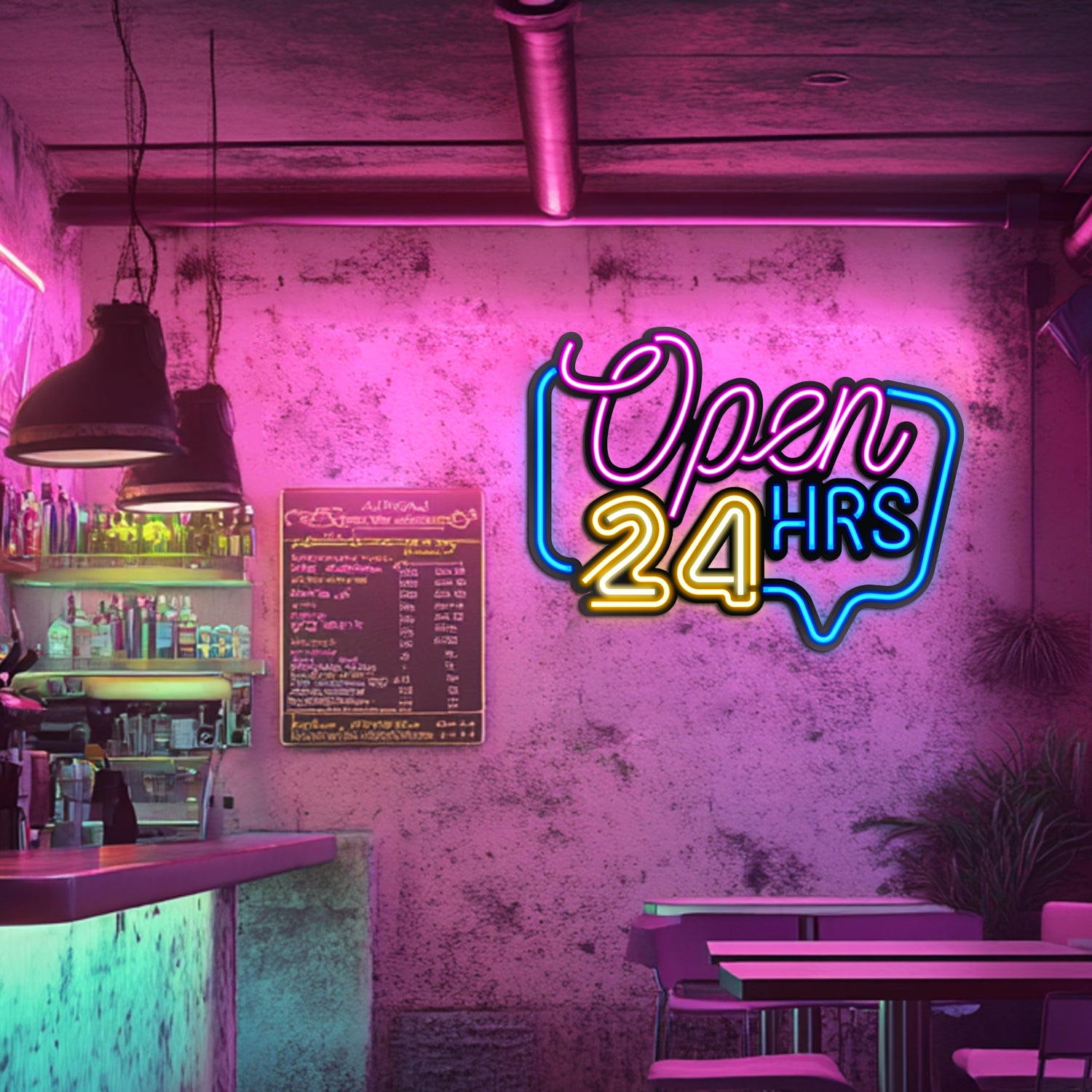 Open 24 HRS Metal Neon Wall Art- LN0039