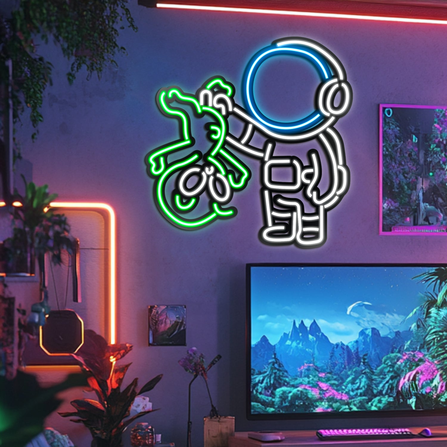 Alien and Astronaut Metal Neon Wall Art- LN0047