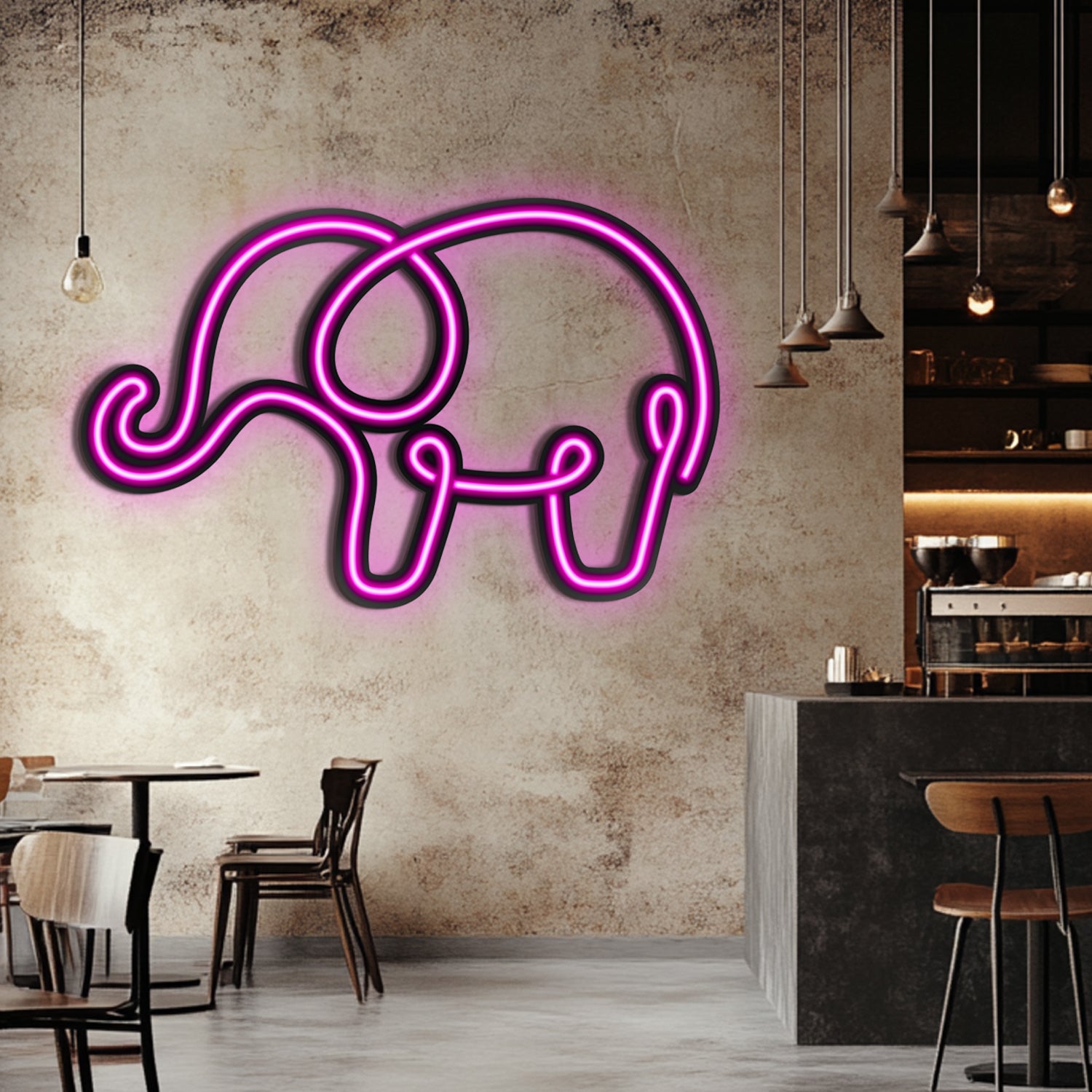 Elephant Metal Neon Wall Art- LN0020