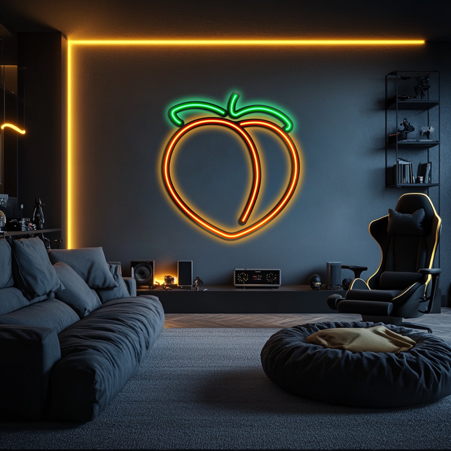 Emoji Peach Metal Neon Wall Art- LN0062