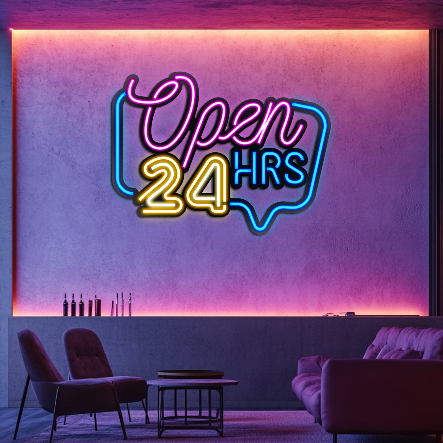 Open 24 HRS Metal Neon Wall Art- LN0039