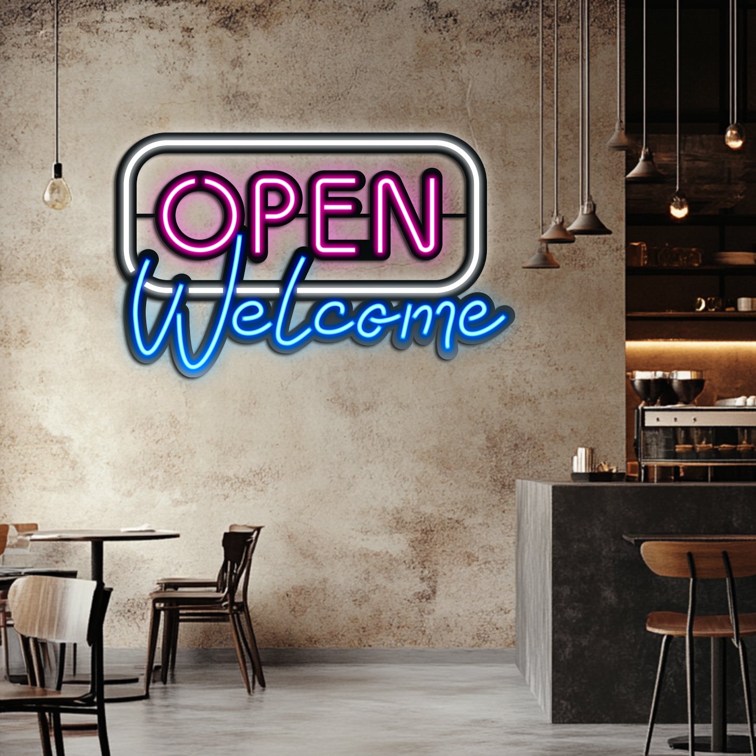 Open Welcome Metal Neon Wall Art- LN0038