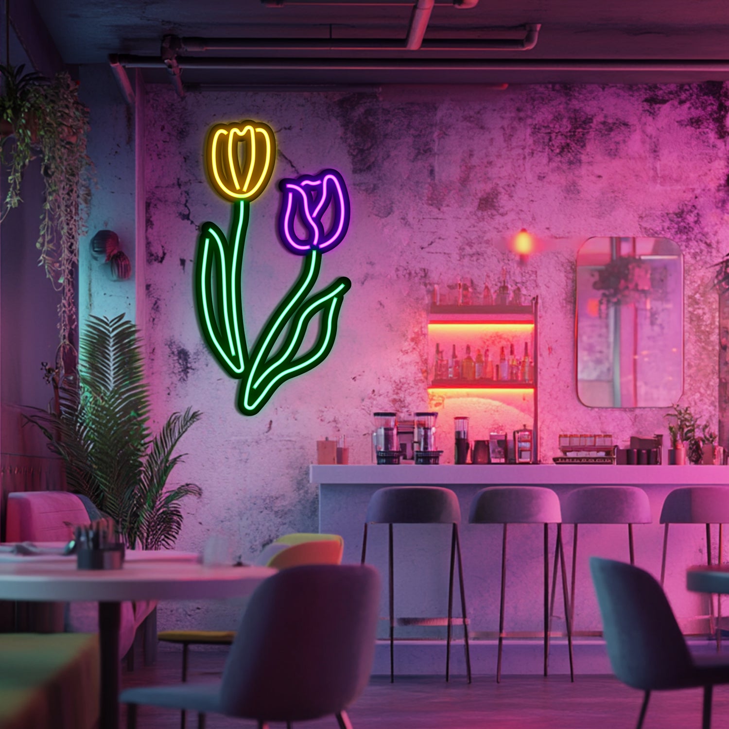 Flowers Metal Neon Wall Art- LN0014