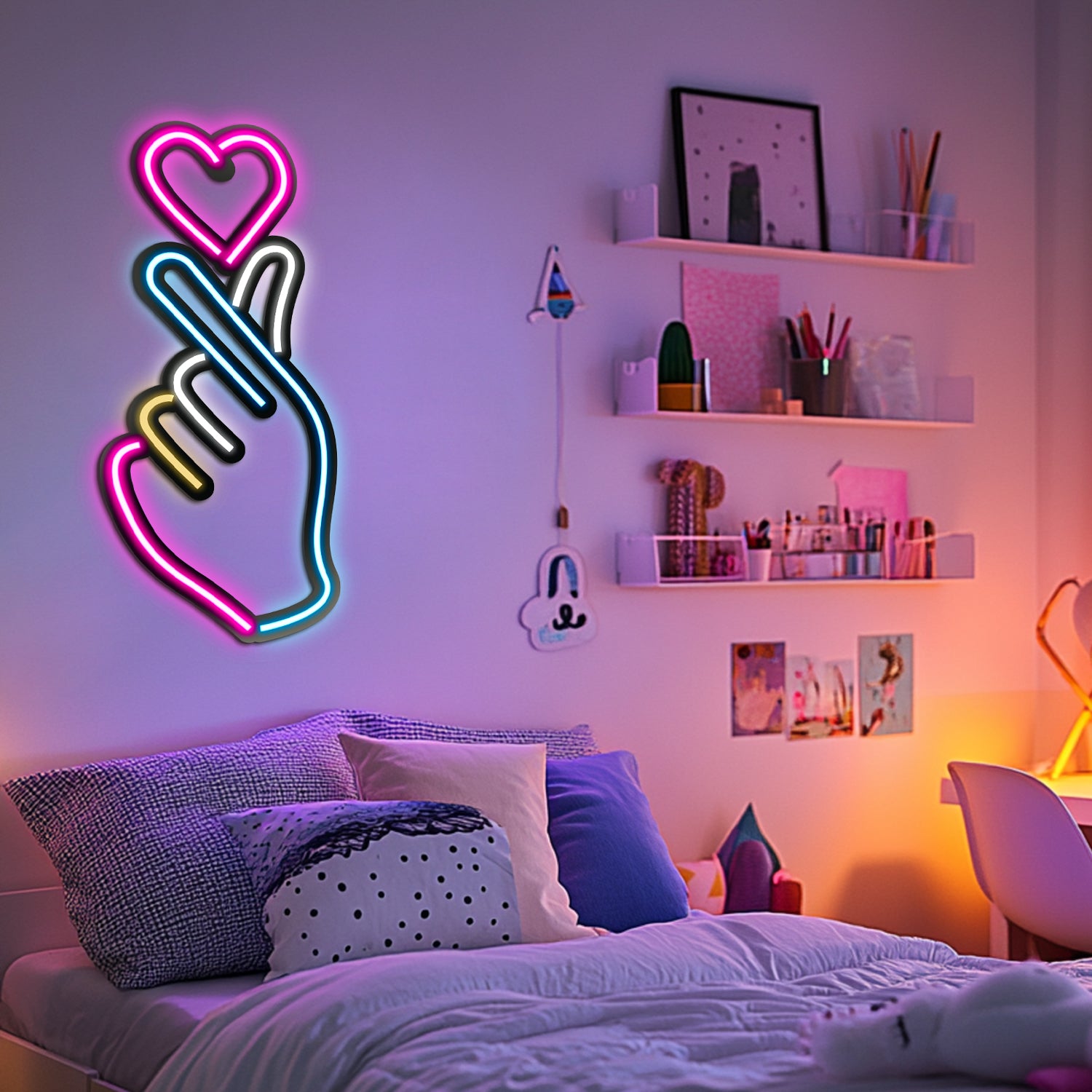 Emoji Heart Finger Metal Neon Wall Art- LN0058