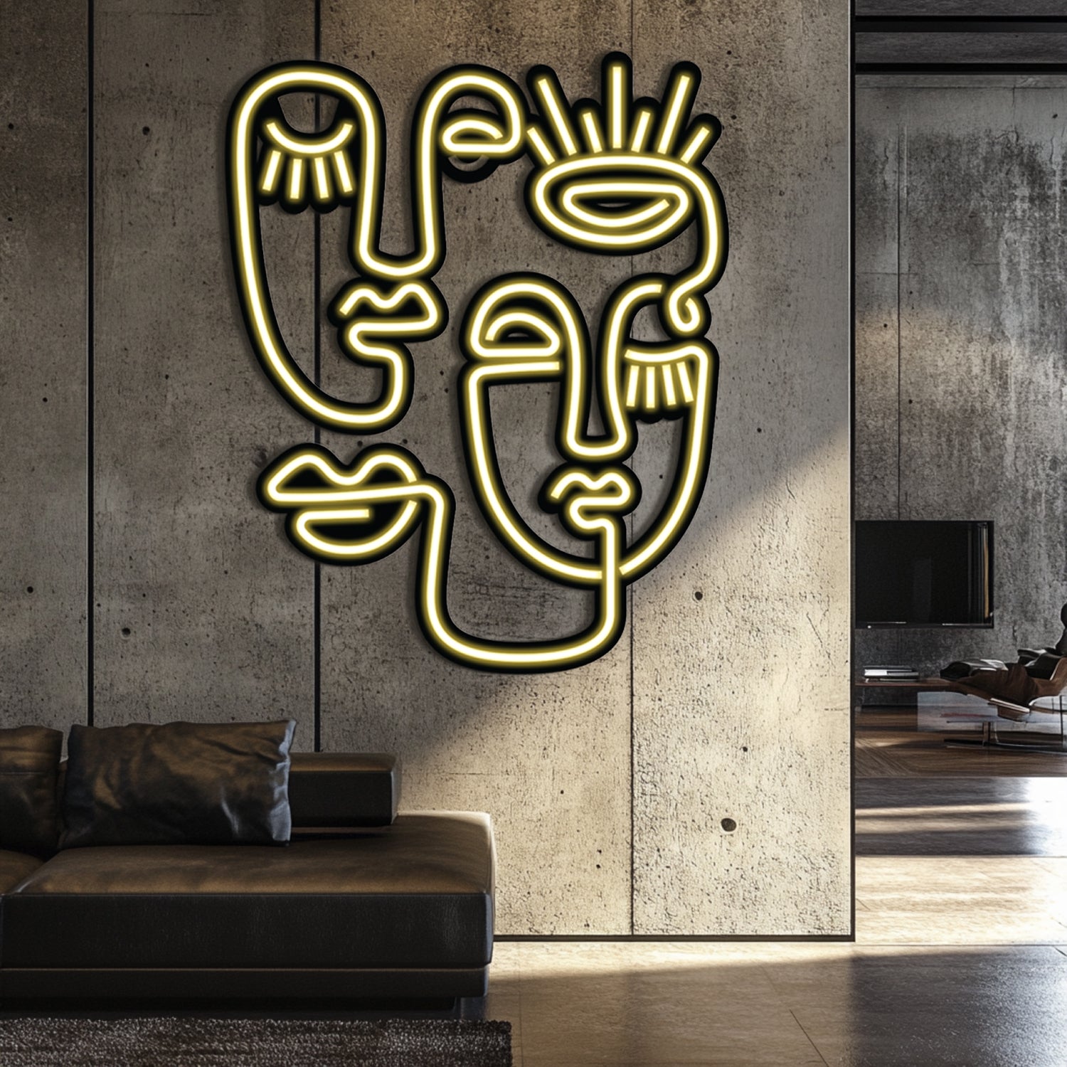 Abstact Faces Line Art Metal Neon Wall Art- LN0015