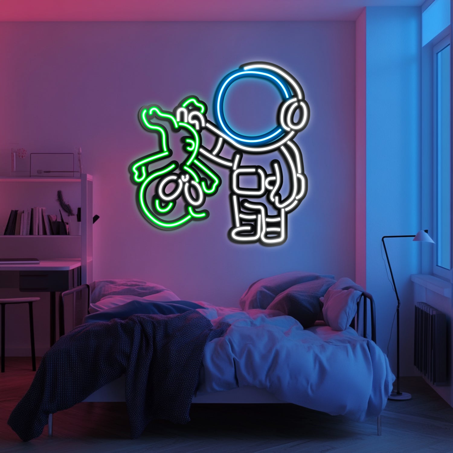 Alien and Astronaut Metal Neon Wall Art- LN0047