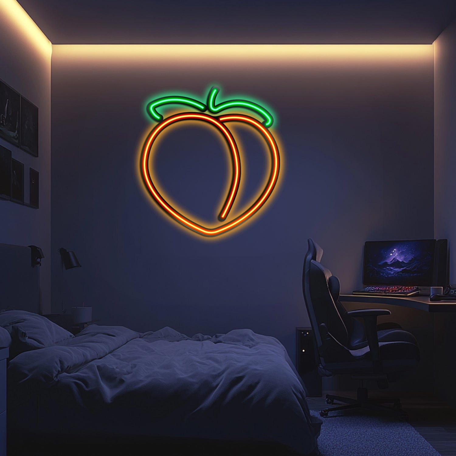 Emoji Peach Metal Neon Wall Art- LN0062