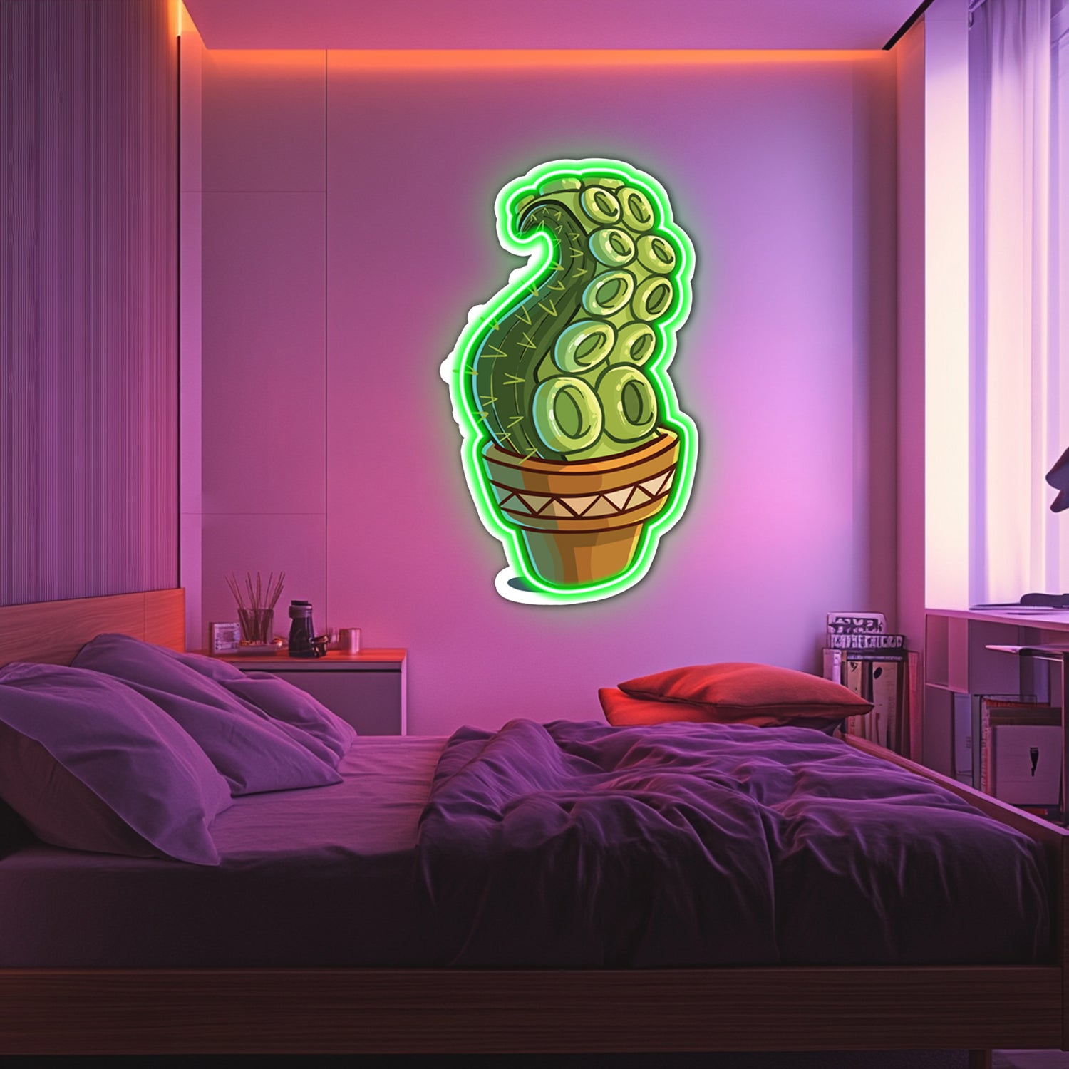 UV Printed Cactus Neon Wall Art- LV0061