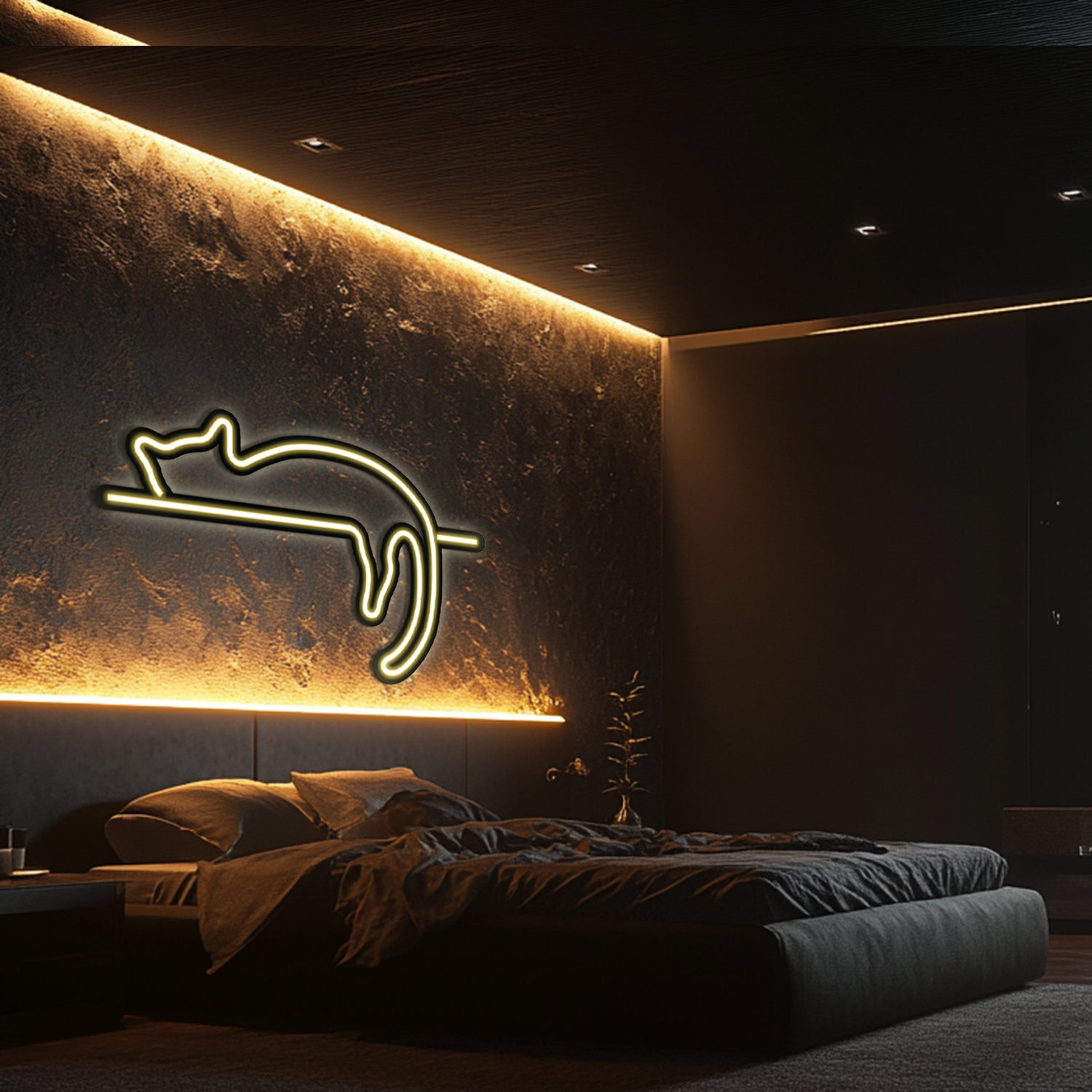 Sleeping Cat Metal Neon Wall Art- LN0022