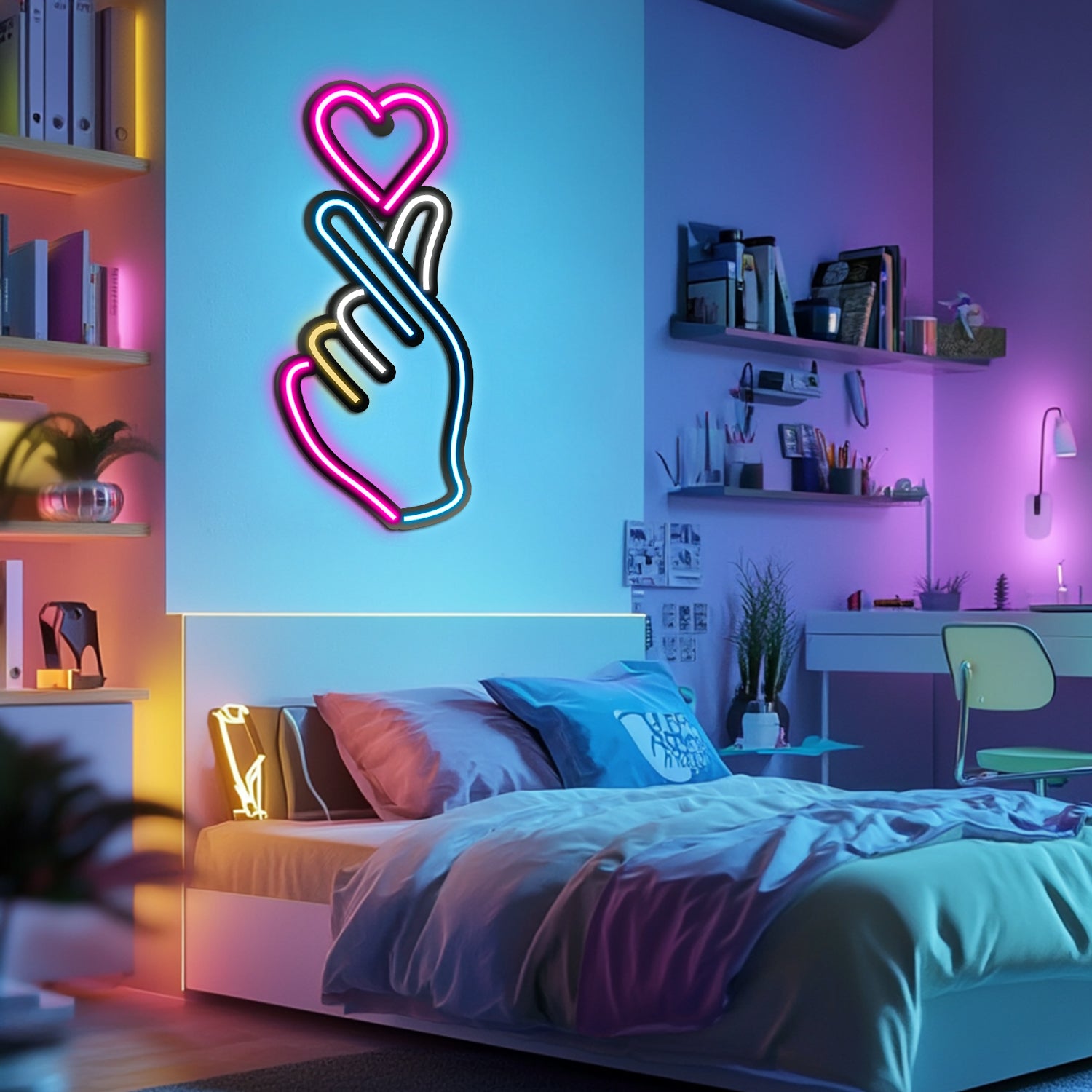 Emoji Heart Finger Metal Neon Wall Art- LN0058