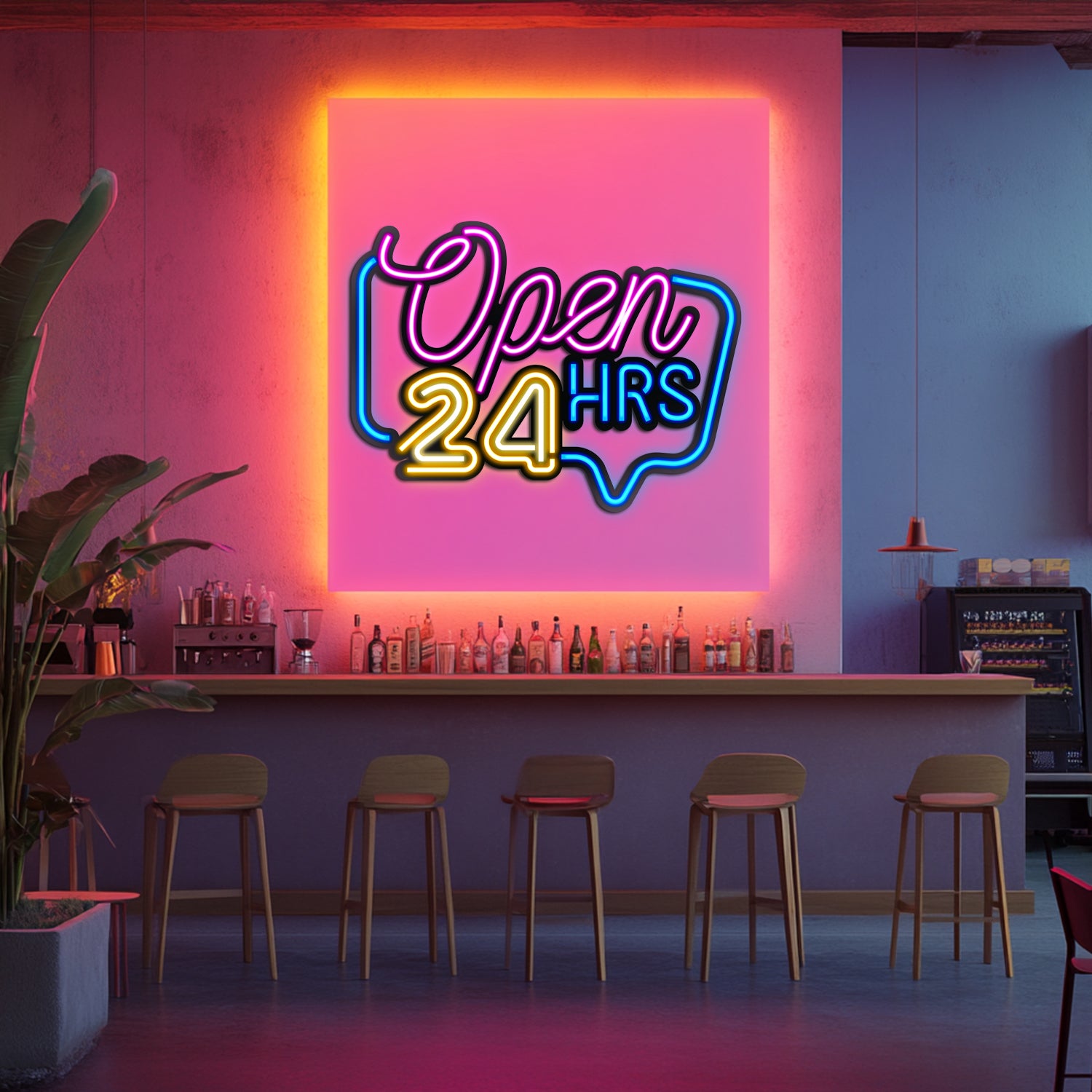 Open 24 HRS Metal Neon Wall Art- LN0039