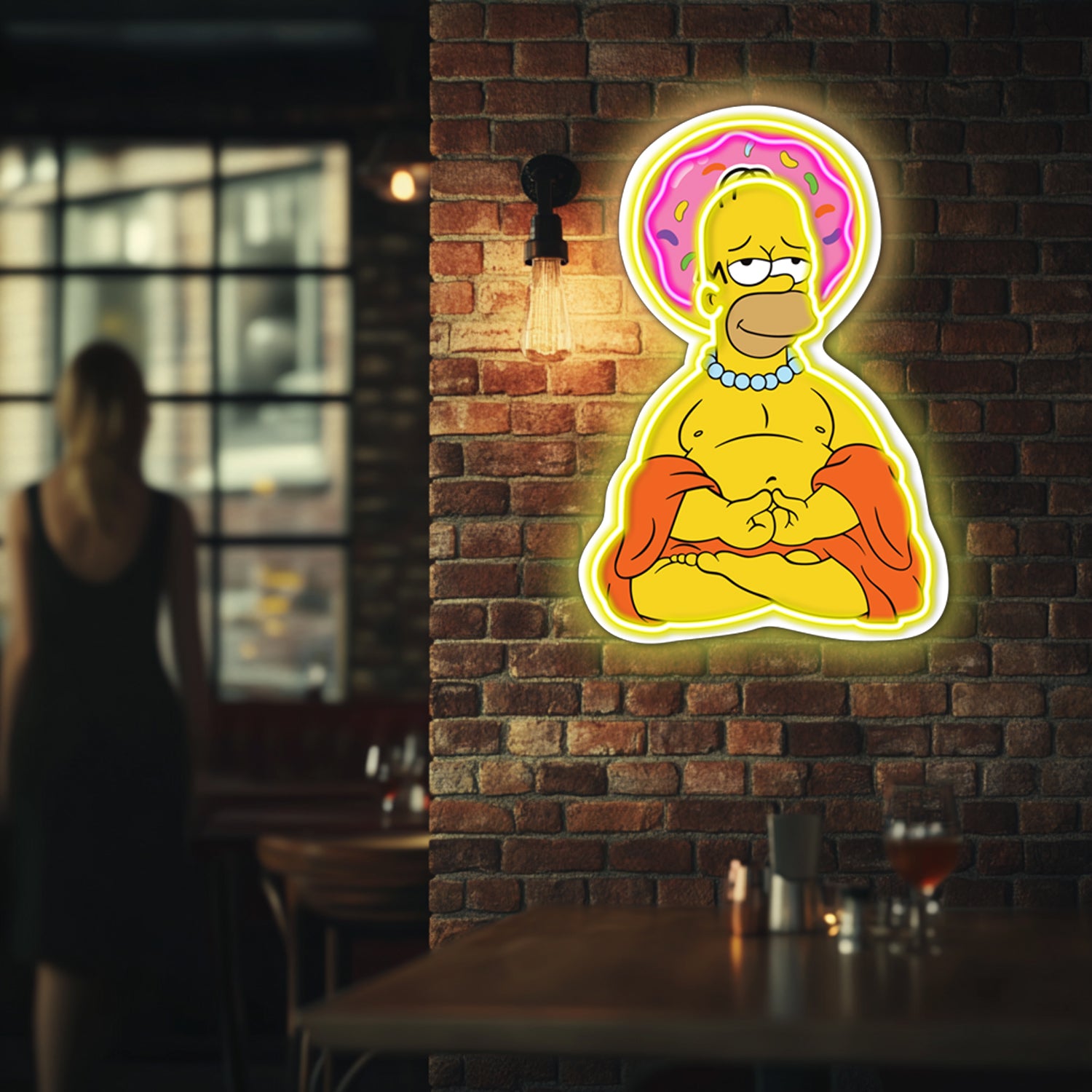 UV Printed Buddha Simpson Neon Wall Art- LV0064