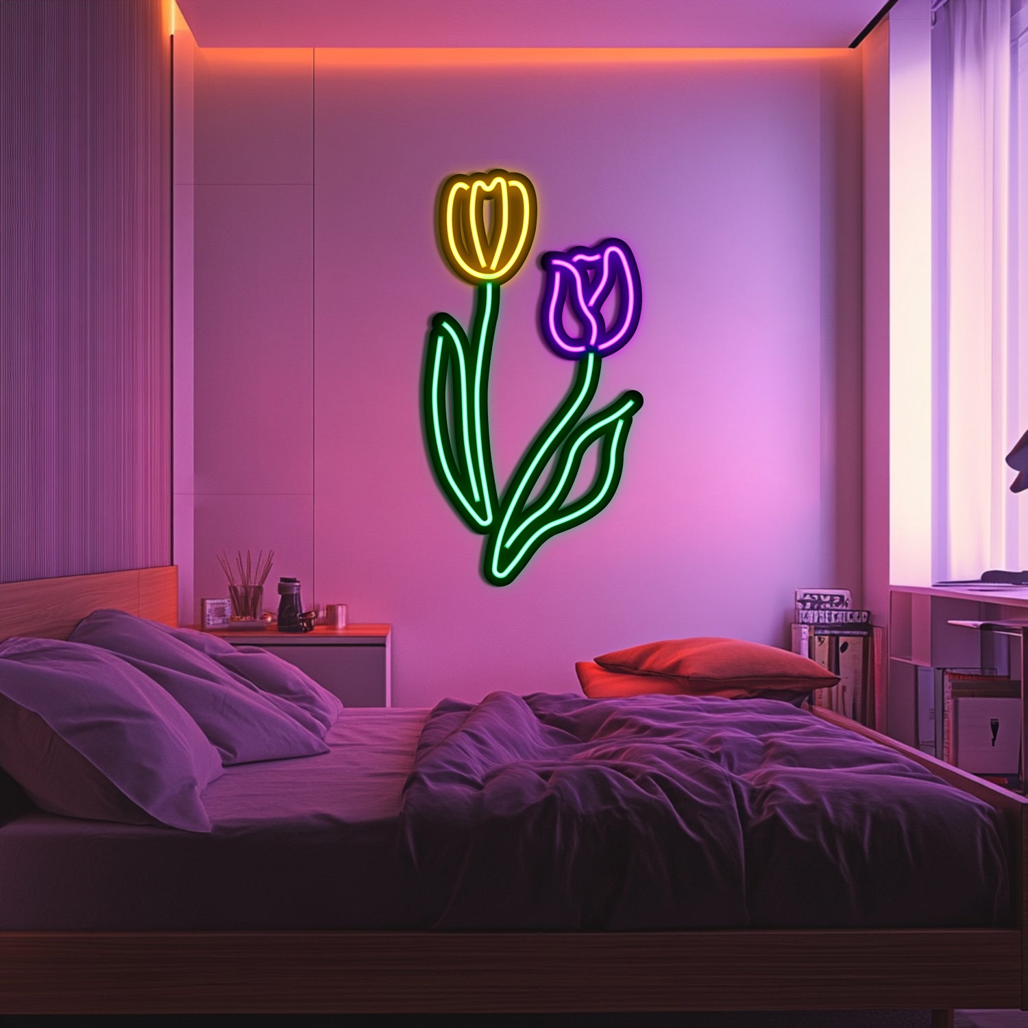 Flowers Metal Neon Wall Art- LN0014