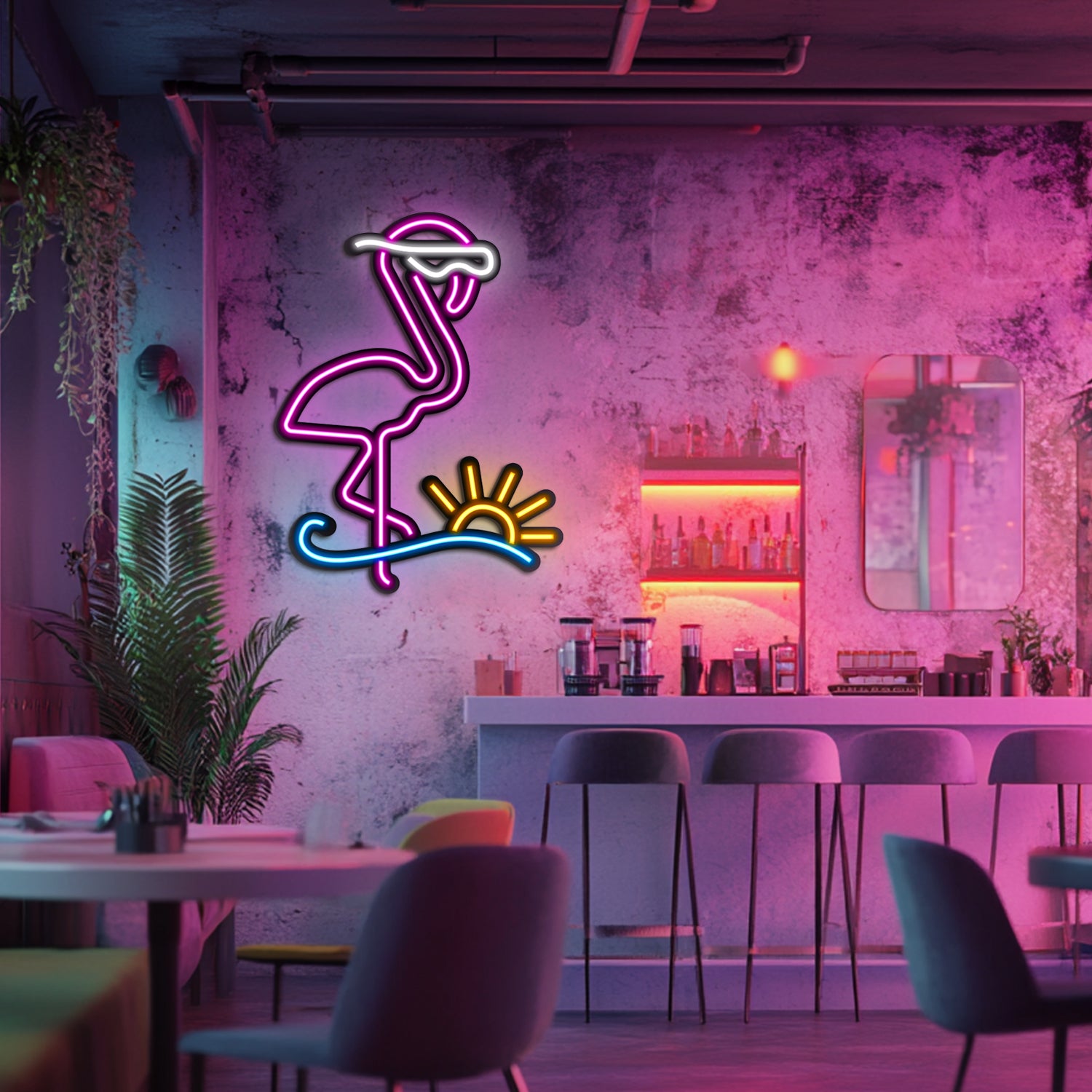 Cool Flamingo Metal Neon Wall Art- LN0018